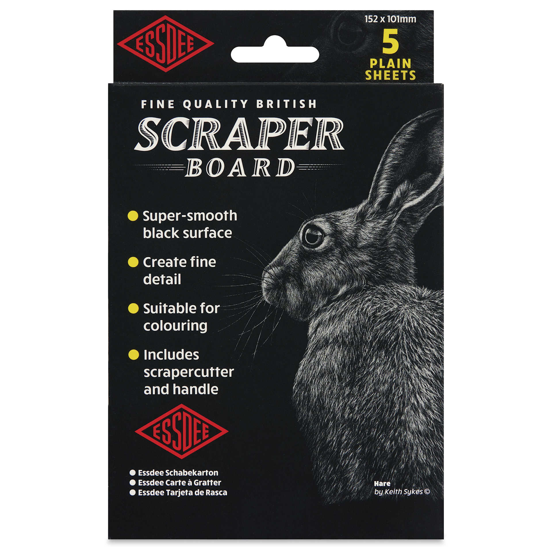 Essdee Black Pre-Inked Scraperboard - Pkg of 5, 4" x 6" - front of packaging