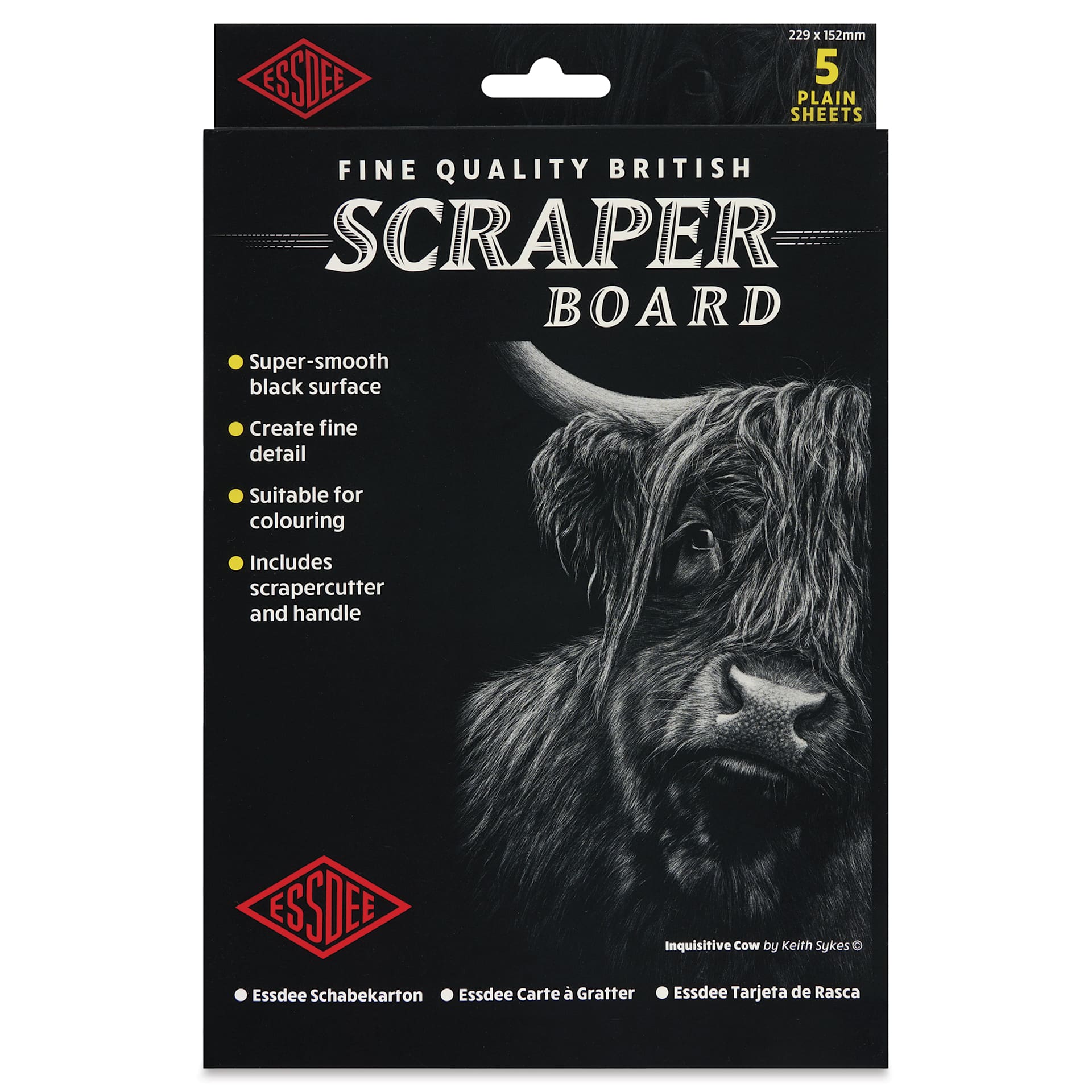 Essdee Black Pre-Inked Scraperboard - Pkg of 5, 6" x 9" - front of packaging