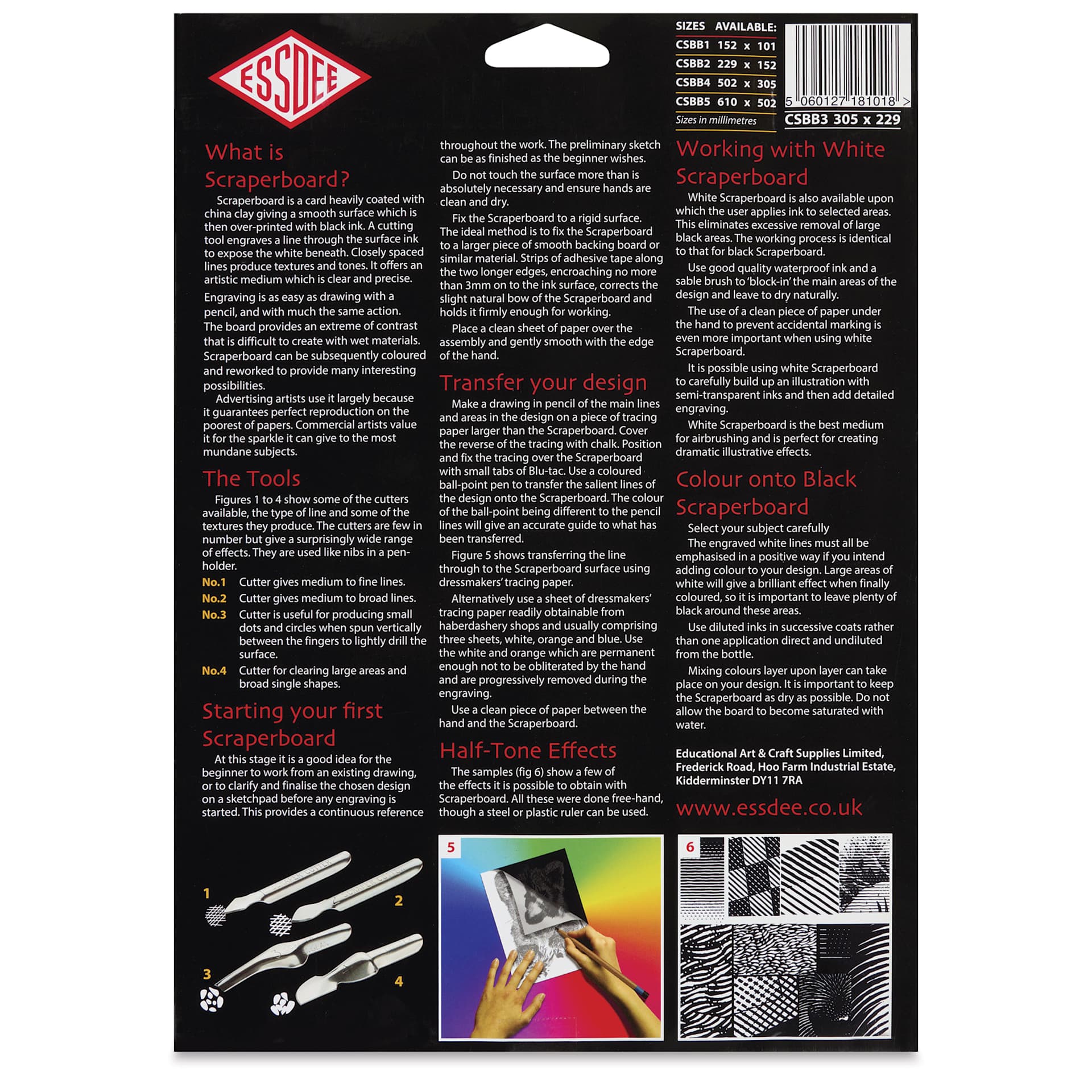 Essdee Black Pre-Inked Scraperboard - Pkg of 10, 9" x 12" - back of packaging