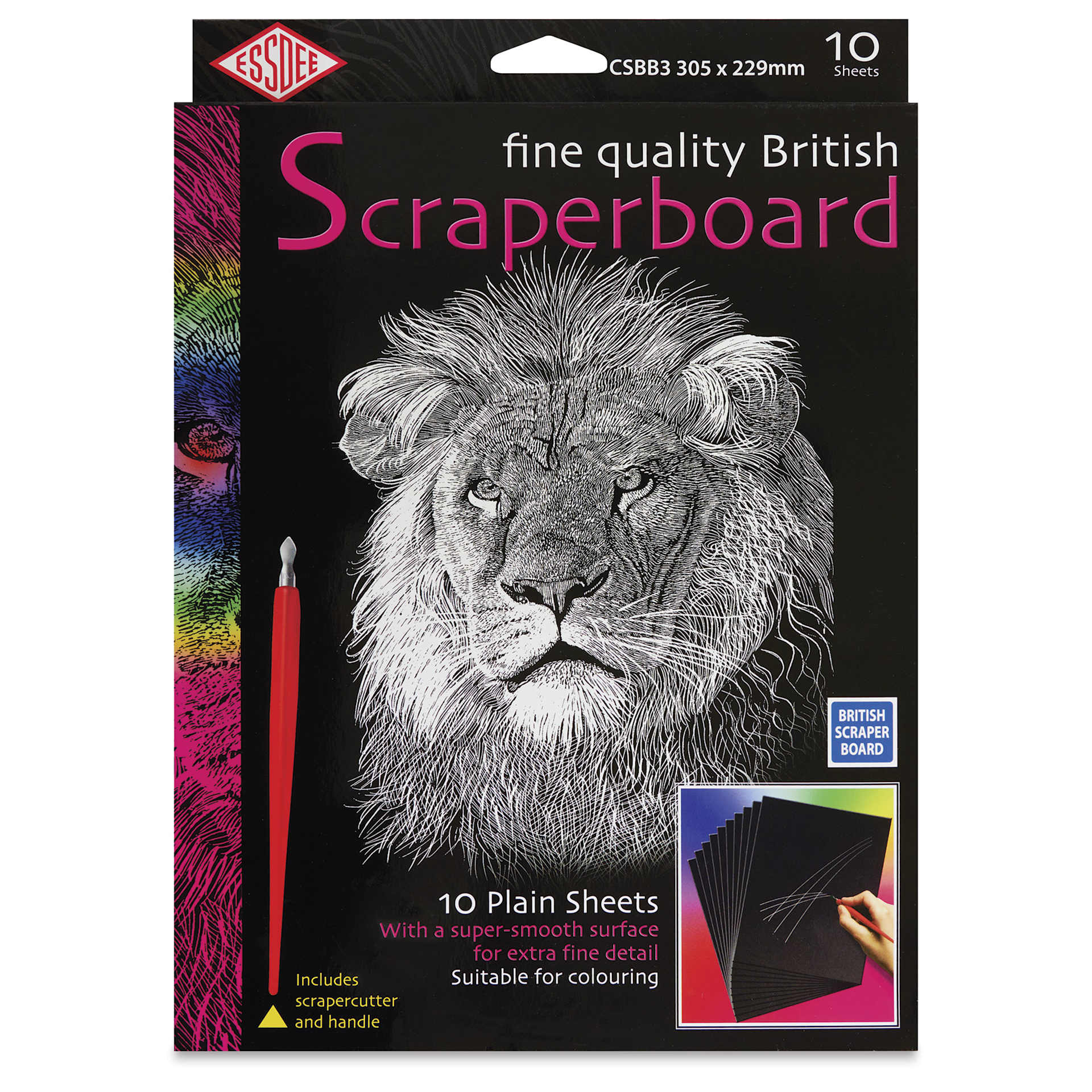 Essdee Black Pre-Inked Scraperboard - Pkg of 10, 9" x 12" - front of packaging