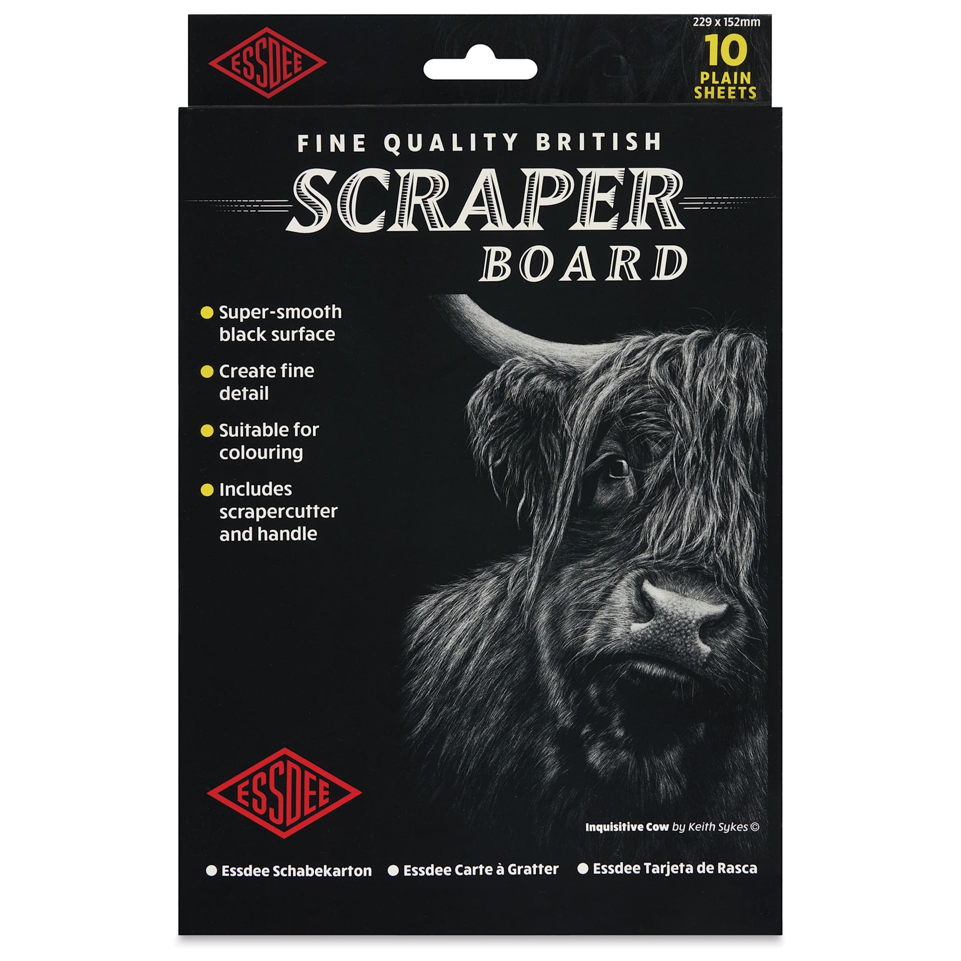 Essdee Black Pre-Inked Scraperboard - Pkg of 10, 6" x 9" - front of packaging