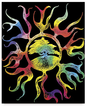 Scratch-Art Scratch-Lite "Stained Glass" Sheets - Artwork of Tree and flames