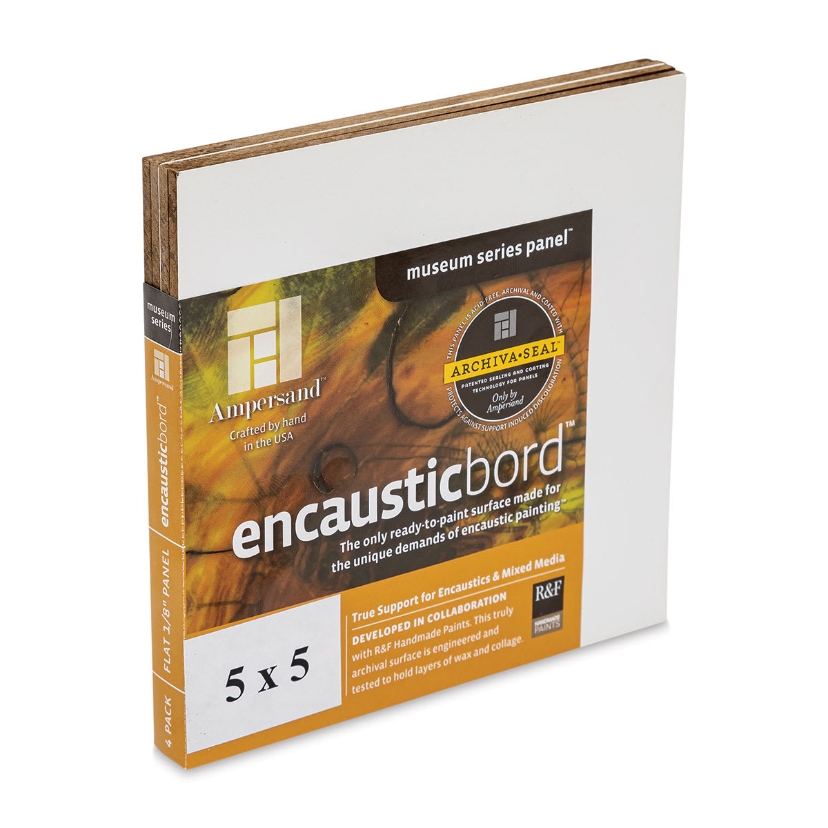 Ampersand Encausticbord Pack - 5" x 5" x 1/8", Flat, Pkg of 4 side view