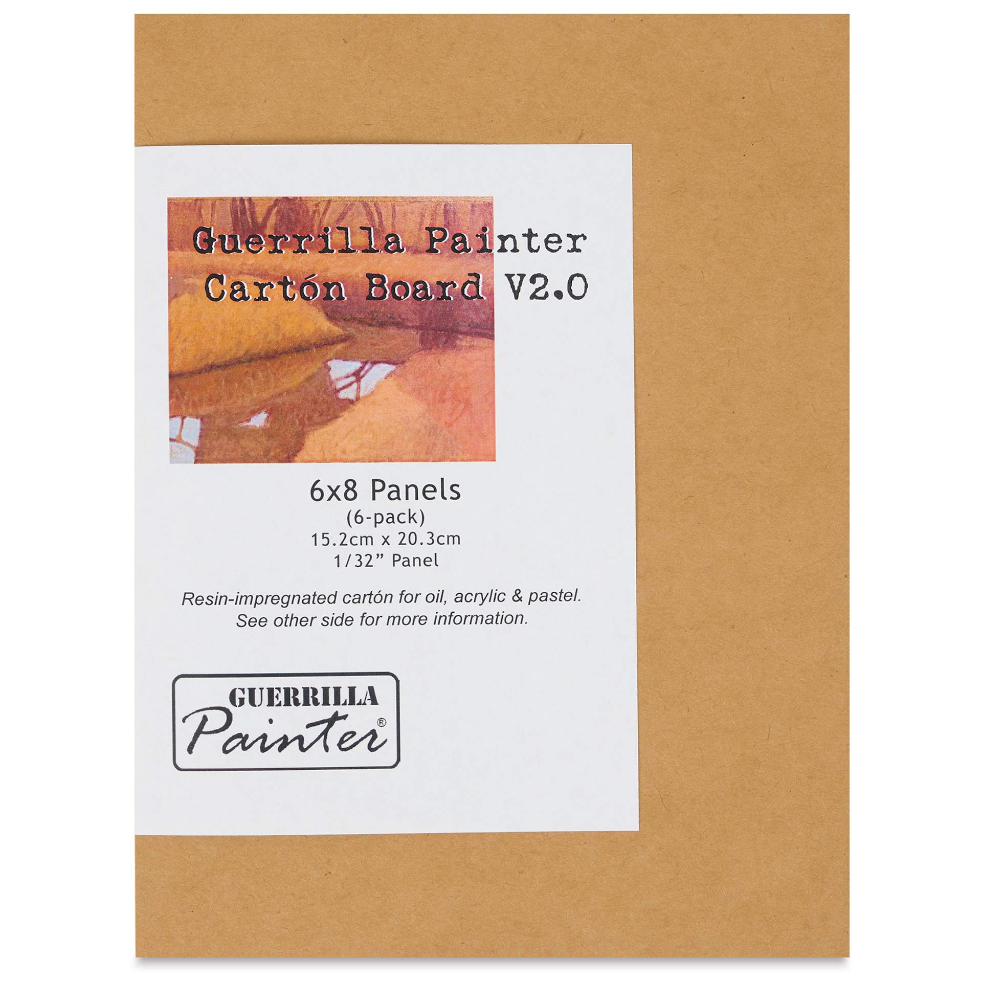 Guerrilla Painter Carton Plein Air Panel Pack - 6" x 8" x 1/32", Pkg of 6 front of packaging