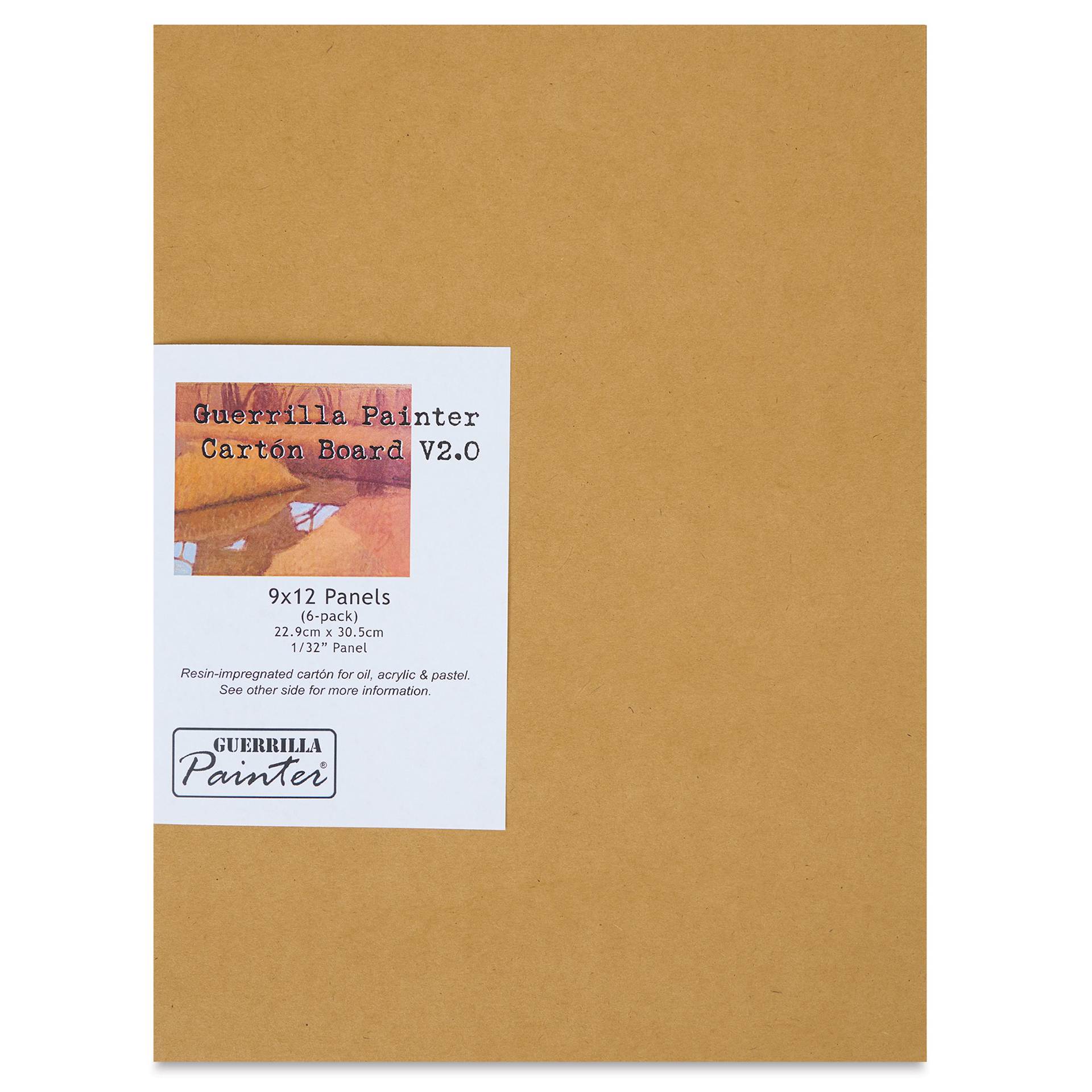 Guerrilla Painter Carton Plein Air Panel Pack - 9" x 12" x 1/32", Pkg of 6 front of packaging