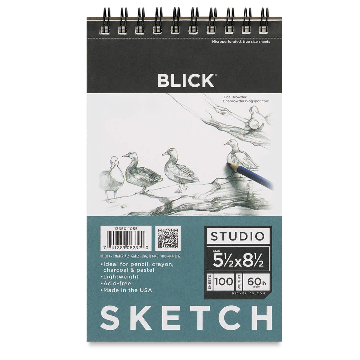 Blick Studio Sketch Pad 5 1/2" x 8 1/2 "-100 Sheets. Front of pad, wirebound at top. Blick Studio Sketch Pad 5 1/2" x 8 1/2 "-100 Sheets. Front of pad, wirebound at top.