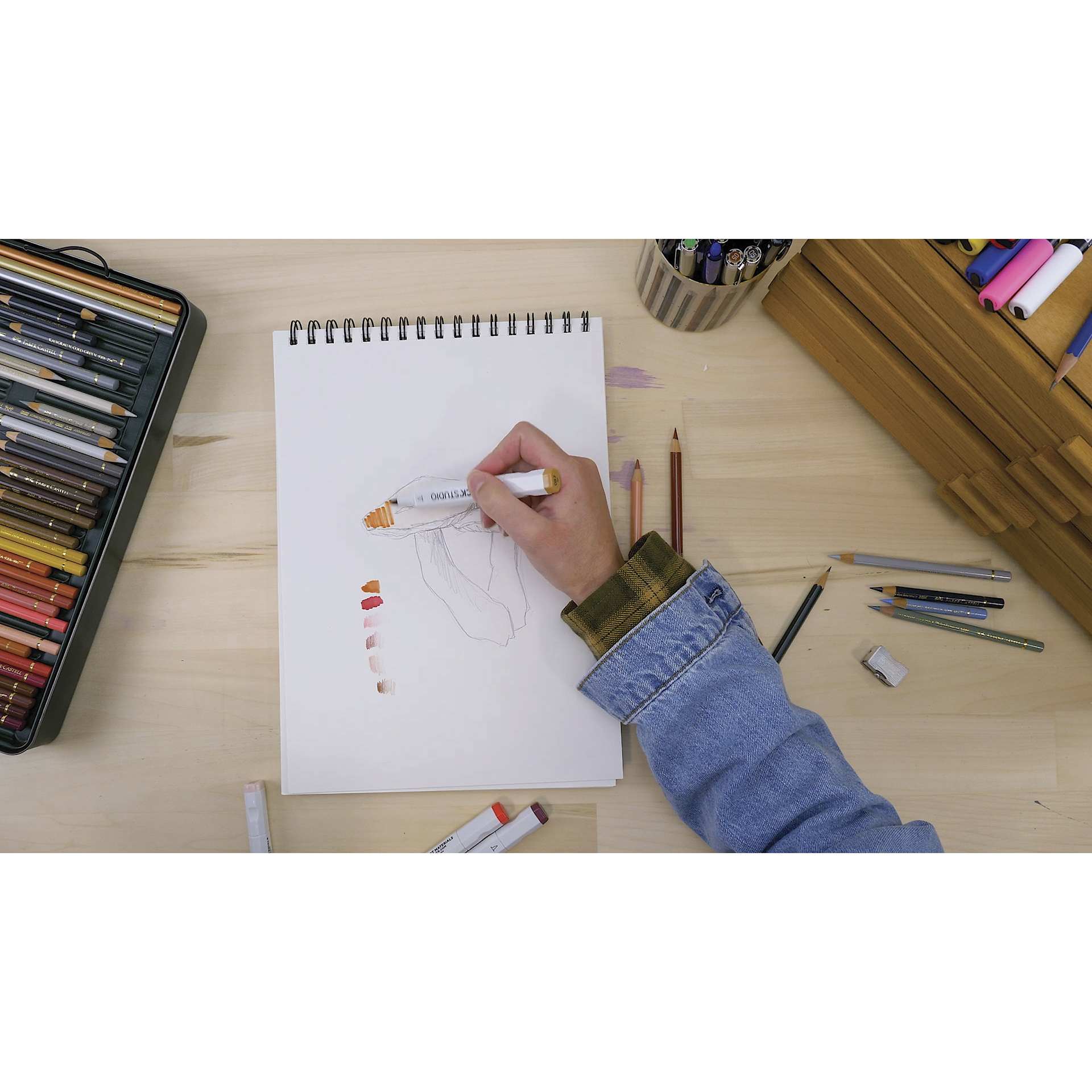 Blick Studio Sketch Pads, mushrooms being drawn on sketch pad Blick Studio Sketch Pads, mushrooms being drawn on sketch pad