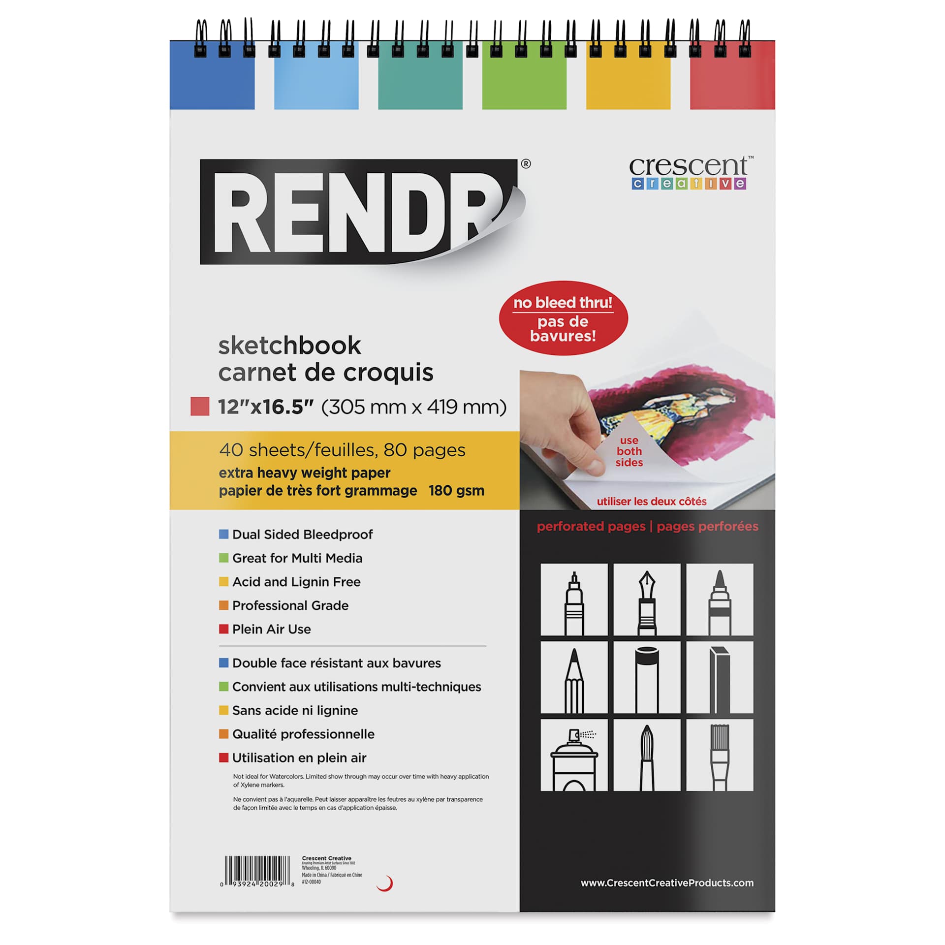 Crescent Rendr Wirebound Sketchbook - 12" x 16-1/2", front cover