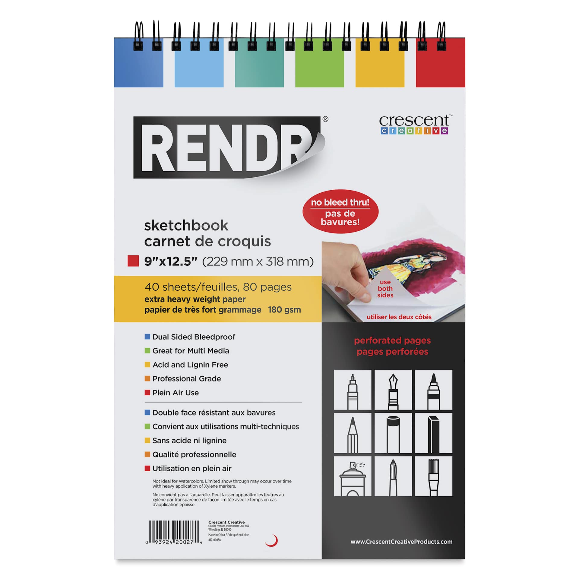Crescent Rendr Wirebound Sketchbook - 9" x 12-1/2", front cover
