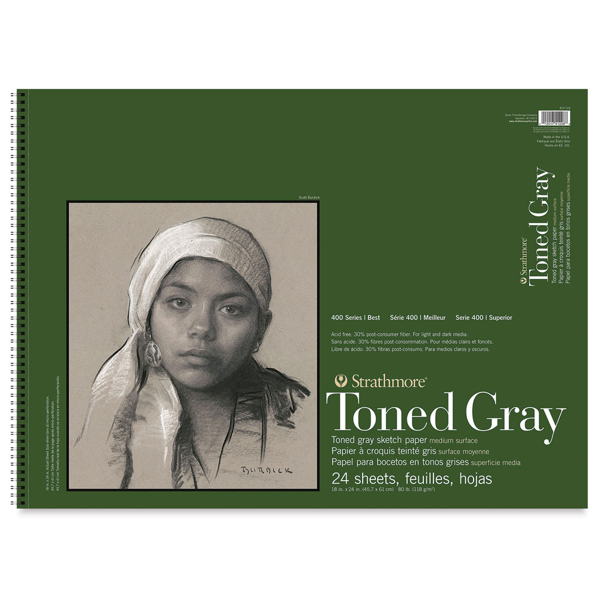 Strathmore 400 Series Recycled Toned Sketch Pad - 18'' x 24'', 24 Sheets, Cool Gray