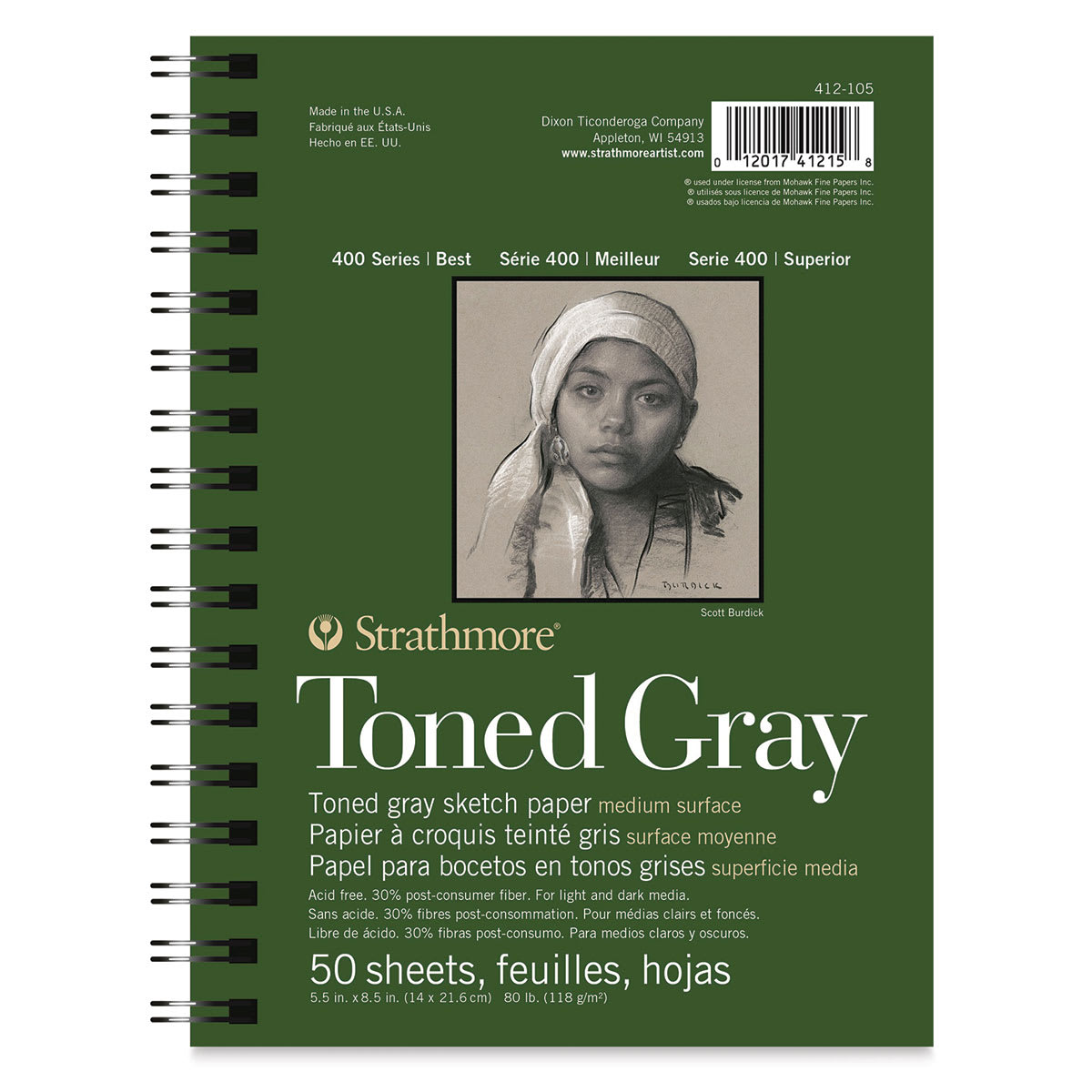 Strathmore 400 Series Recycled Toned Sketch Pad - 8-1/2'' x 5-1/2'', 50 Sheets, Cool Gray