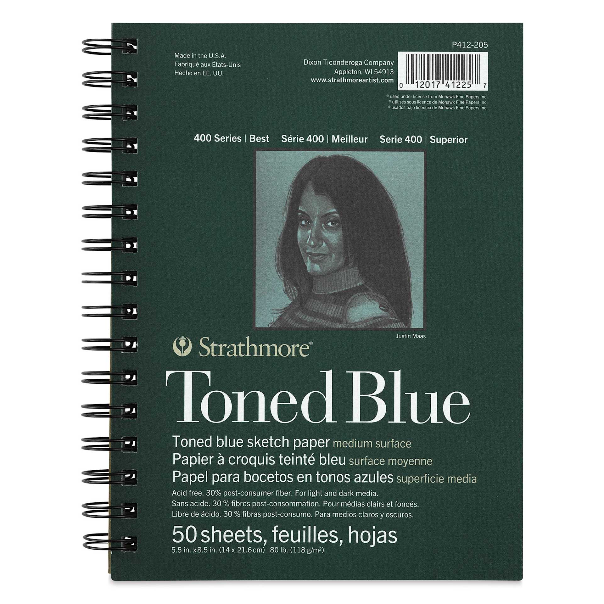 Strathmore 400 Series Recycled Toned Sketch Pad - 8-1/2" x 5-1/2", 50 Sheets, Steel Blue (Cover)