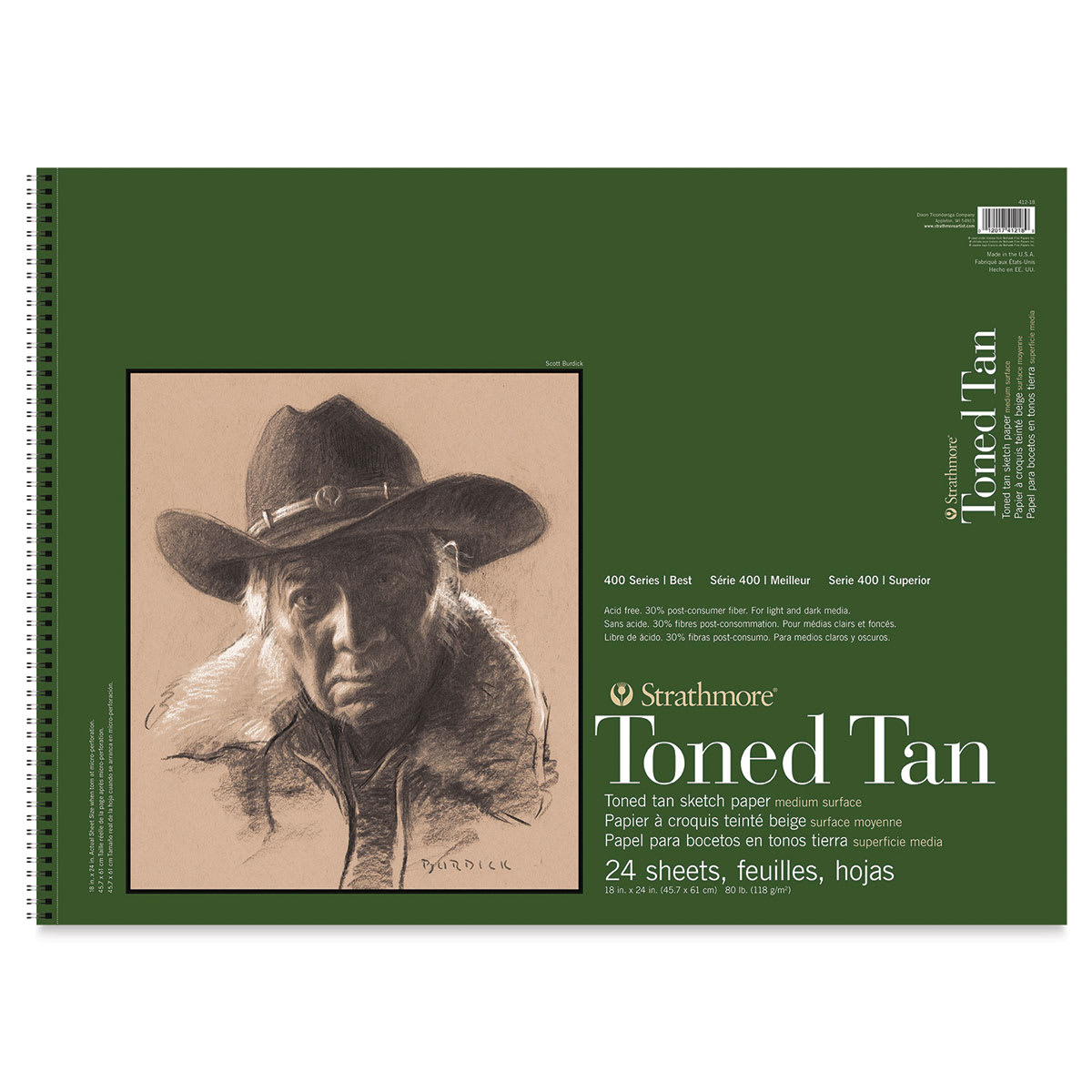 Strathmore 400 Series Recycled Toned Sketch Pad - 18'' x 24'', 24 Sheets, Warm Tan