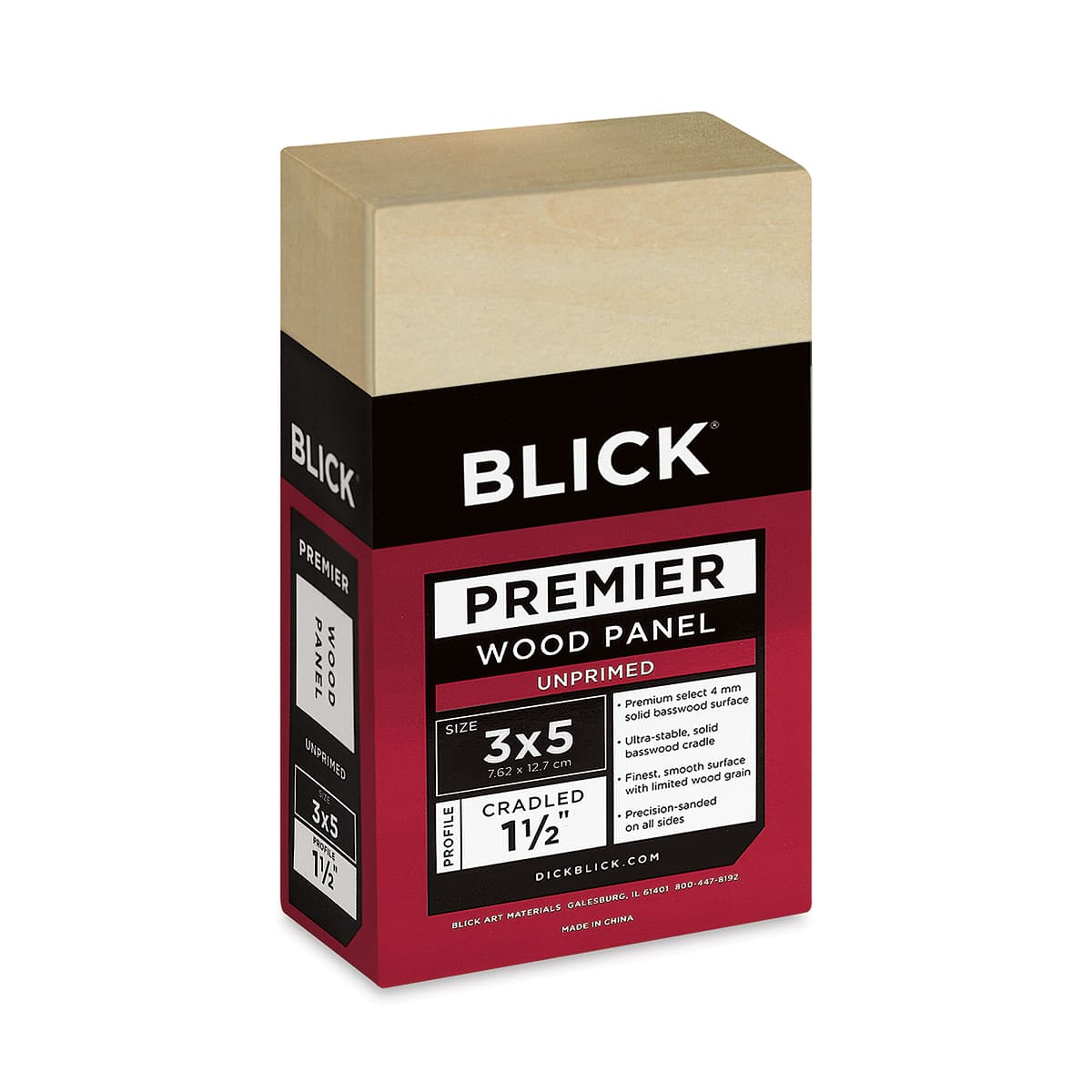 Blick Premier Wood Panel - 3'' x 5'', 1-1/2'' Gallery Profile, Cradled (side view)