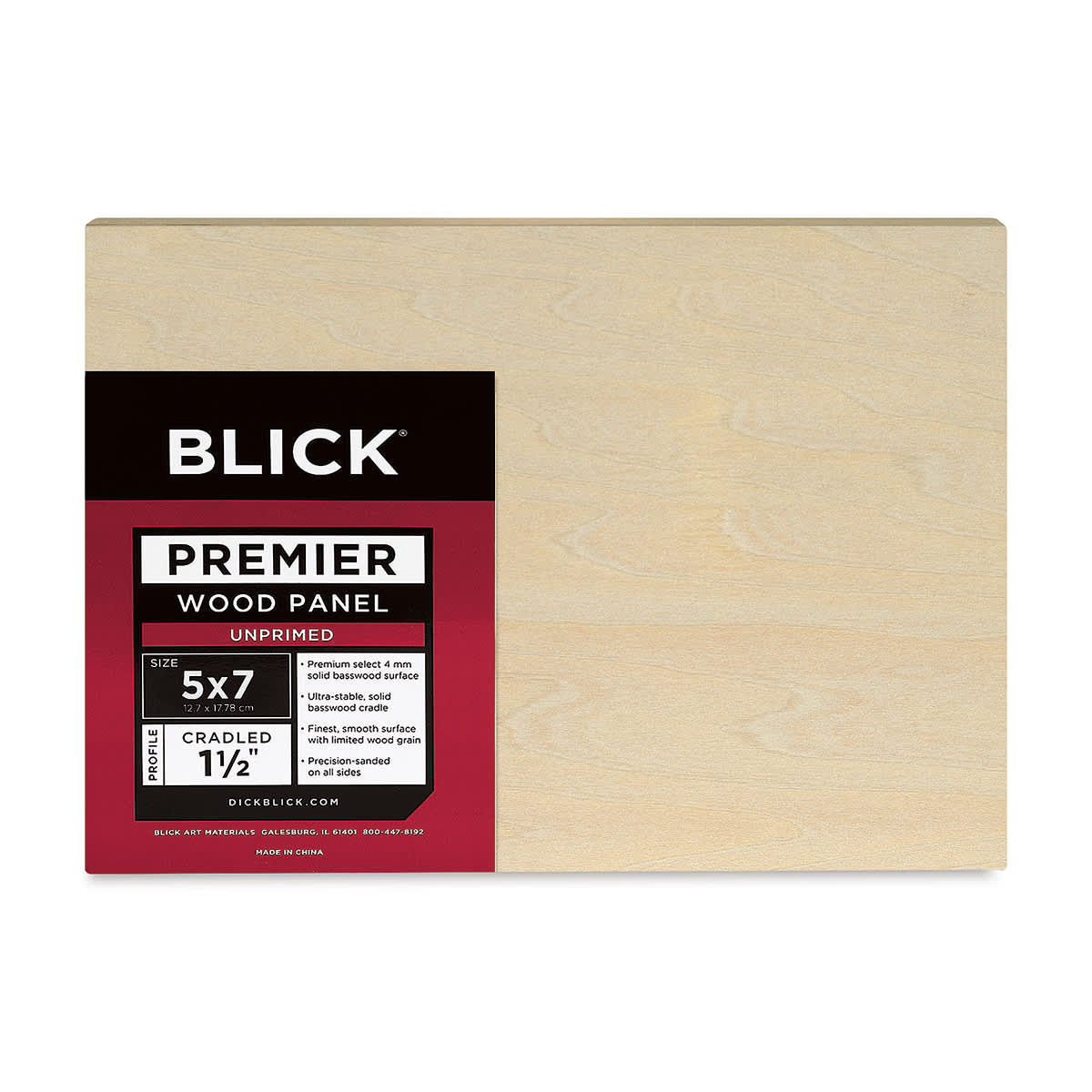 Blick Premier Wood Panel - 5'' x 7'', 1-1/2'' Gallery Profile, Cradled (front)