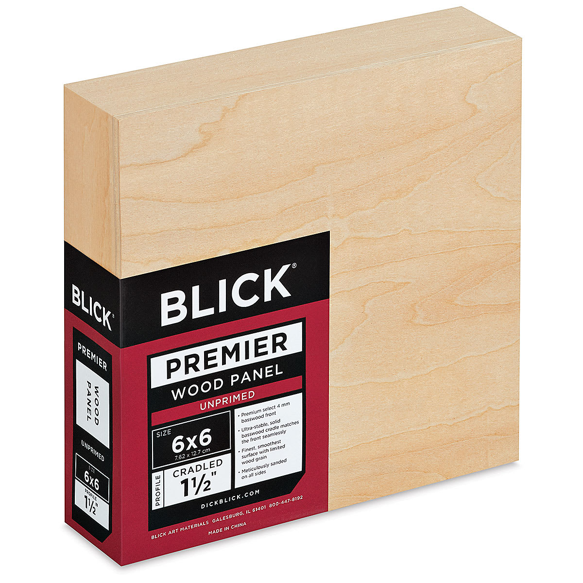 Blick Premier Wood Panel - 6'' x 6'', 1-1/2'' Gallery Profile, Cradled (side-view)