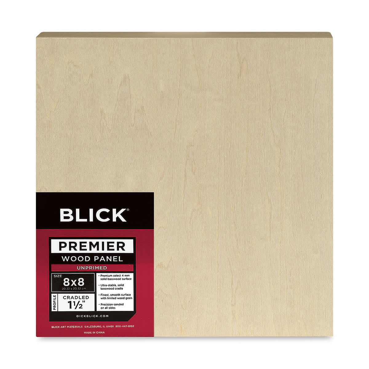 Blick Premier Wood Panel - 8'' x 8'', 1-1/2'' Gallery Profile, Cradled (front)