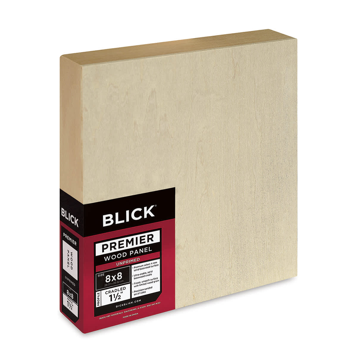 Blick Premier Wood Panel - 8'' x 8'', 1-1/2'' Gallery Profile, Cradled (side view)
