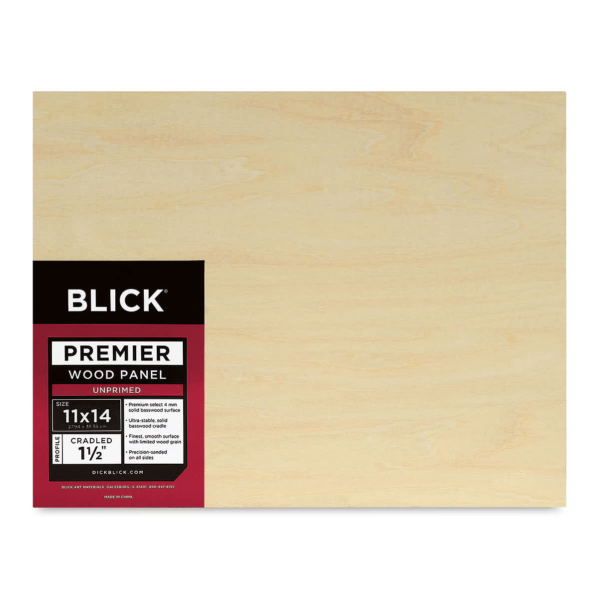 Blick Premier Wood Panel - 11'' x 14'', 1-1/2'' Gallery Profile, Cradled (front)