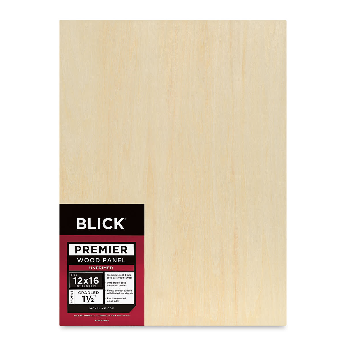 Blick Premier Wood Panel - 12'' x 16'', 1-1/2'' Gallery Profile, Cradled (front)