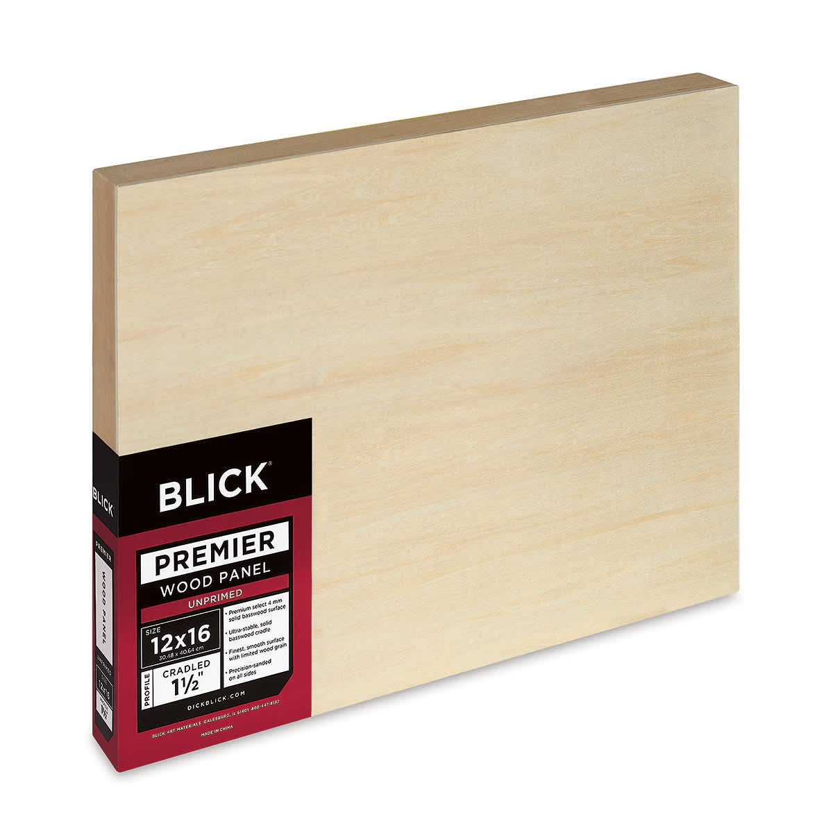Blick Premier Wood Panel - 12'' x 16'', 1-1/2'' Gallery Profile, Cradled (side view)