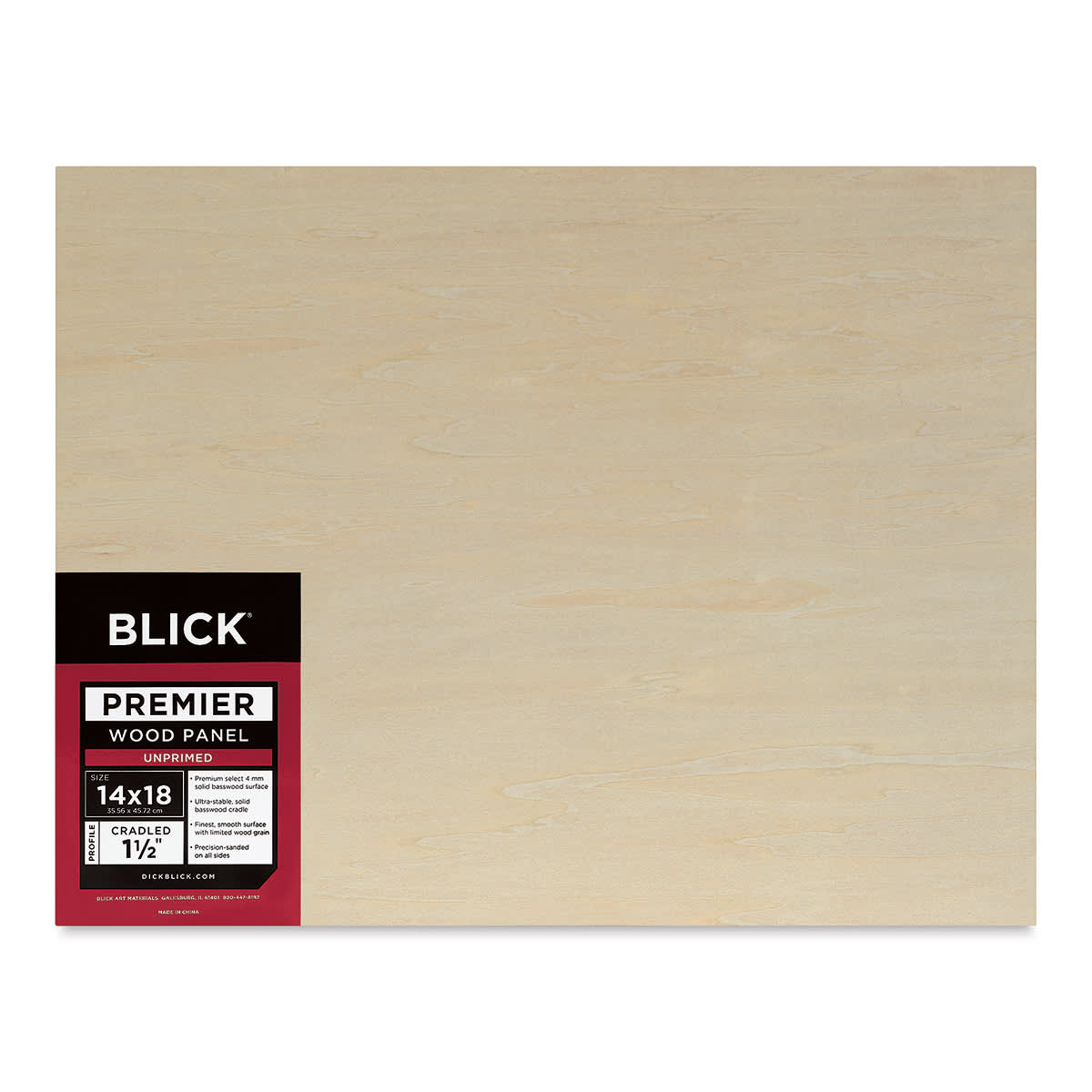 Blick Premier Wood Panel - 14'' x 18'', 1-1/2'' Gallery Profile, Cradled (front)