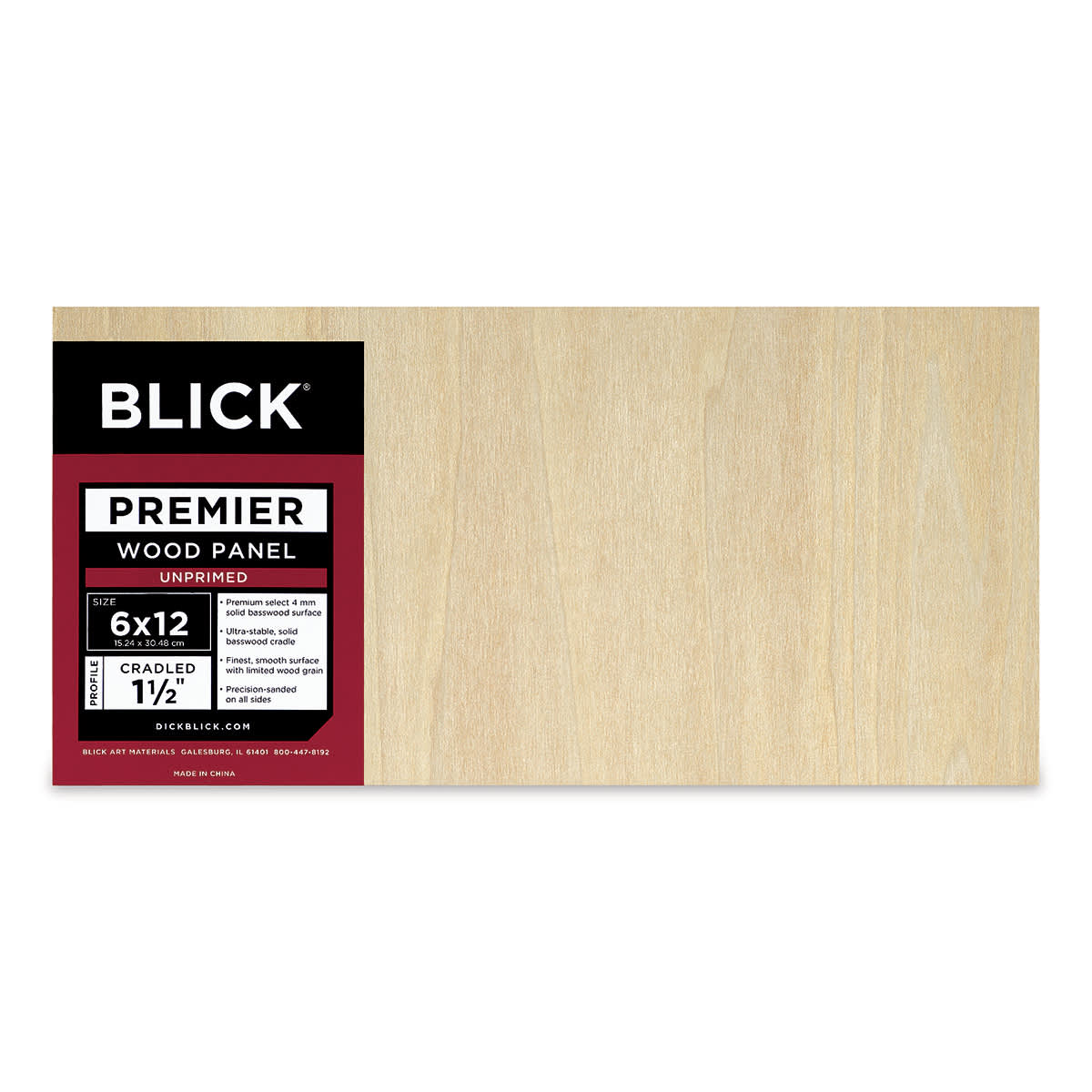 Blick Premier Wood Panel - 6'' x 12'', 1-1/2'' Gallery Profile, Cradled (front)