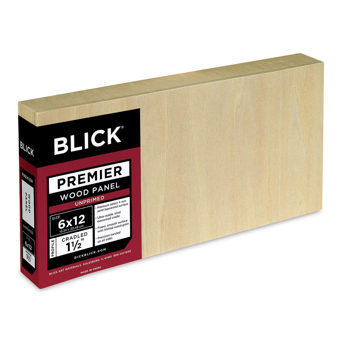 Blick Premier Wood Panel - 6'' x 12'', 1-1/2'' Gallery Profile, Cradled (side view)