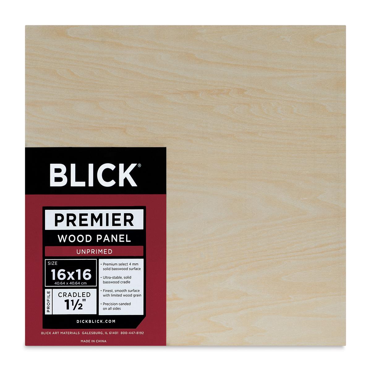 Blick Premier Wood Panel - 16'' x 16'', 1-1/2'' Gallery Profile, Cradled (front)