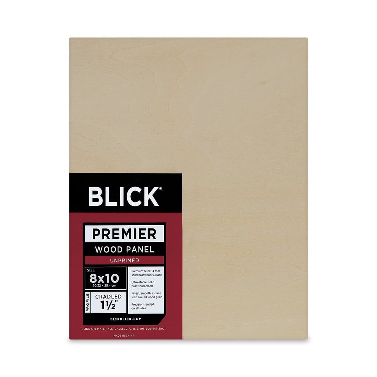 Blick Premier Wood Panel - 8'' x 10'', 1-1/2'' Gallery Profile, Cradled (front)