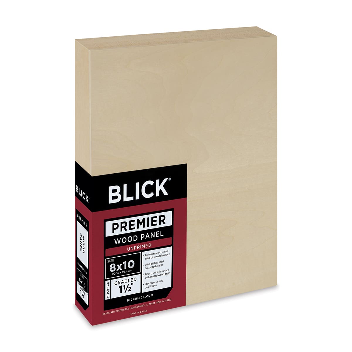 Blick Premier Wood Panel - 8'' x 10'', 1-1/2'' Gallery Profile, Cradled (side view)
