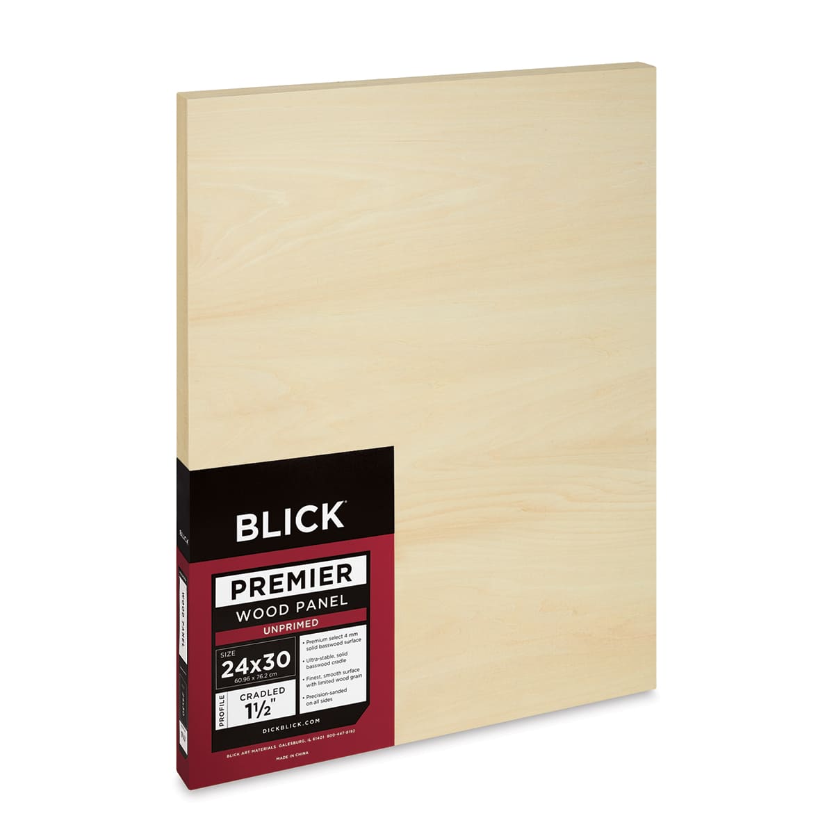 Blick Premier Wood Panel - 24'' x 30'', 1-1/2'' Gallery Profile, Cradled (side view)
