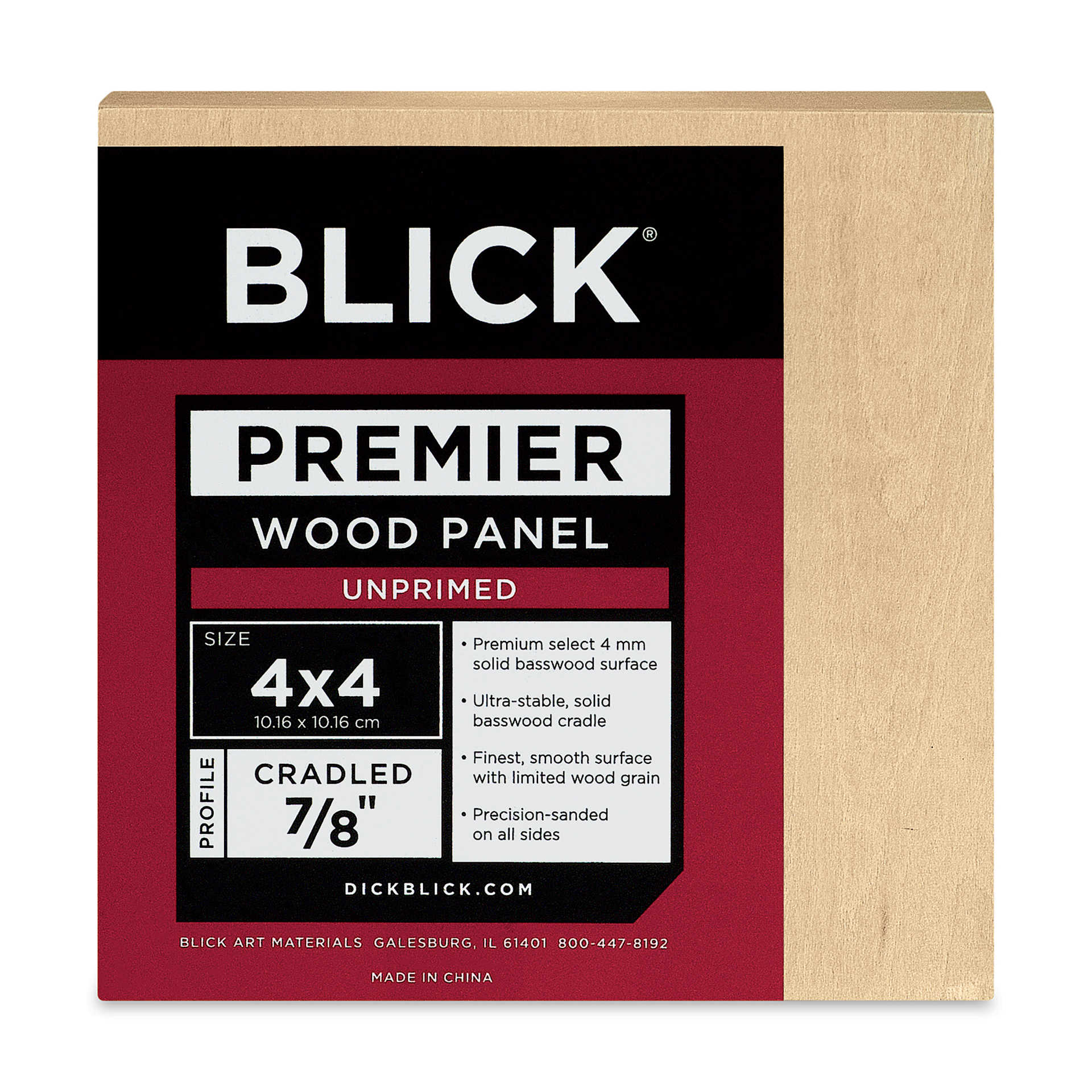 Blick Premier Wood Panel - 4" x 4", 7/8" Traditional Profile, Cradled