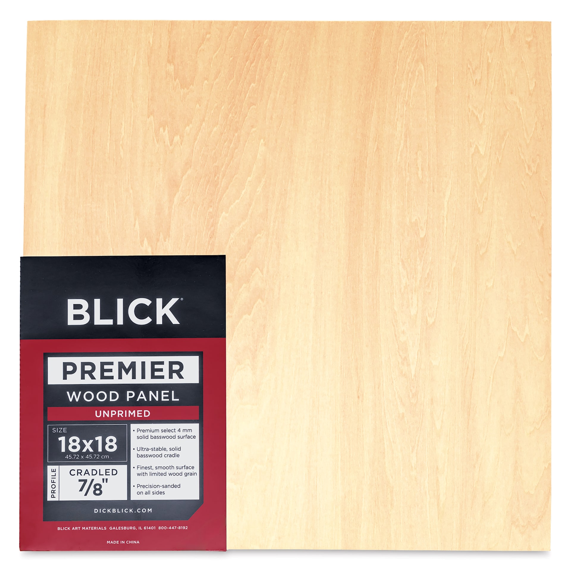 Blick Premier Wood Panel - 18" x 18", 7/8" Traditional Profile, Cradled