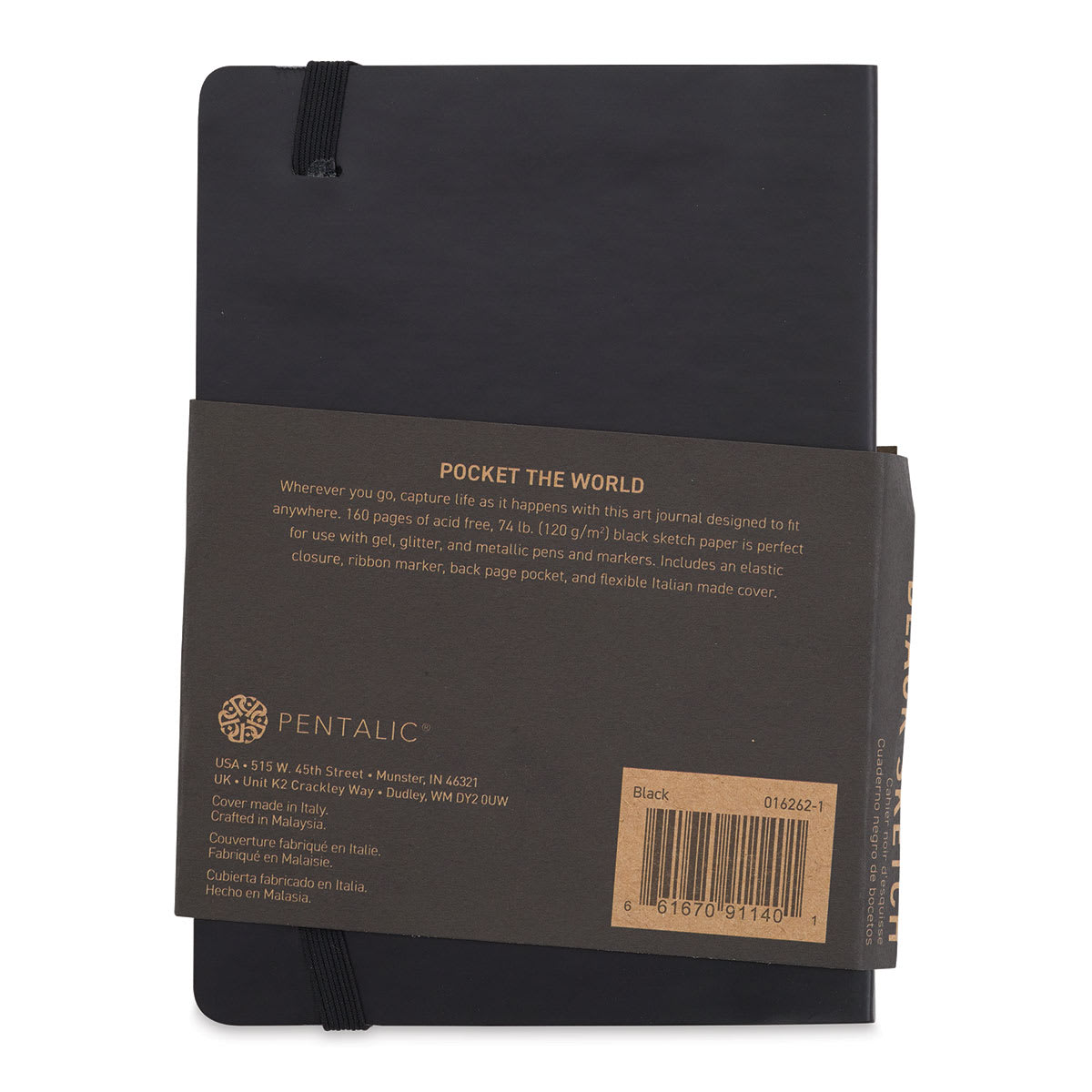 Pentalic Traveler Draw Pocket Journal - 6" x 4", Black Paper, Black Cover, 160 pages