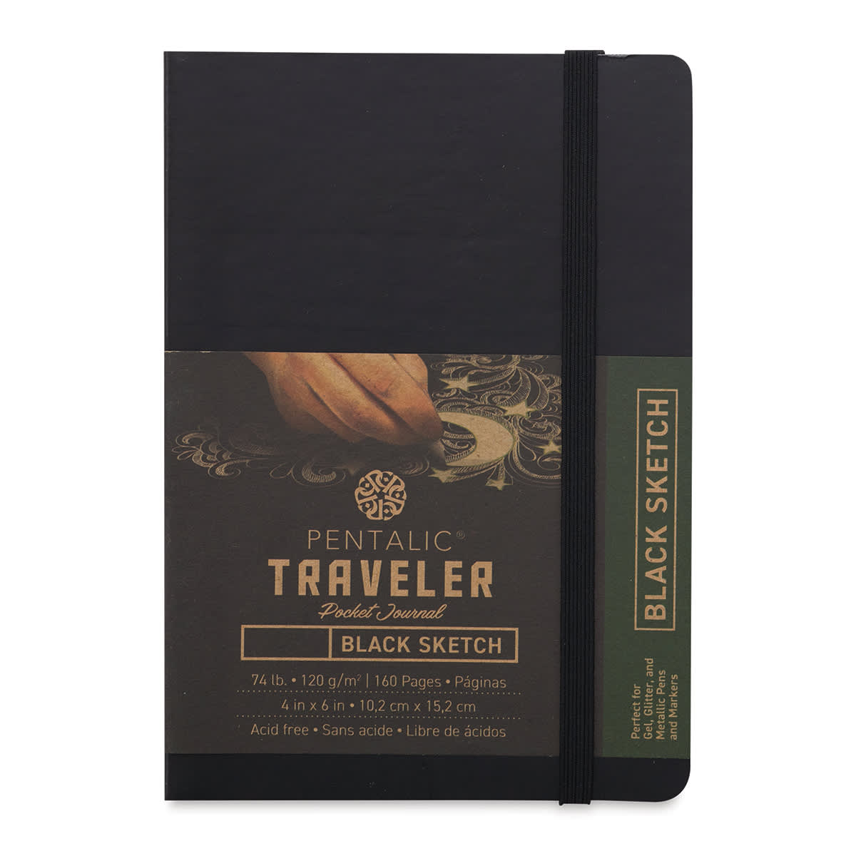 Pentalic Traveler Draw Pocket Journal - 6" x 4", Black Paper, Black Cover, 160 pages