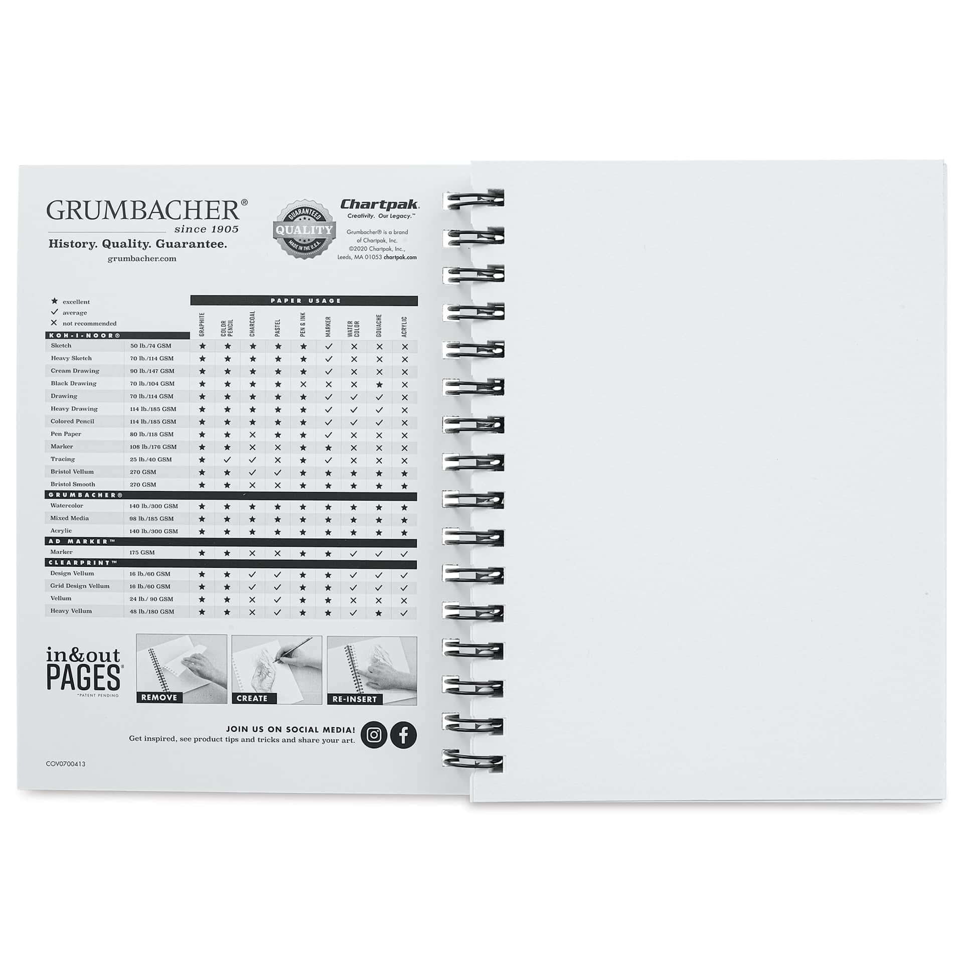 Grumbacher Mixed Media In & Out Pad - 8-1/2" x 5-1/2", 60 sheets (inside cover)