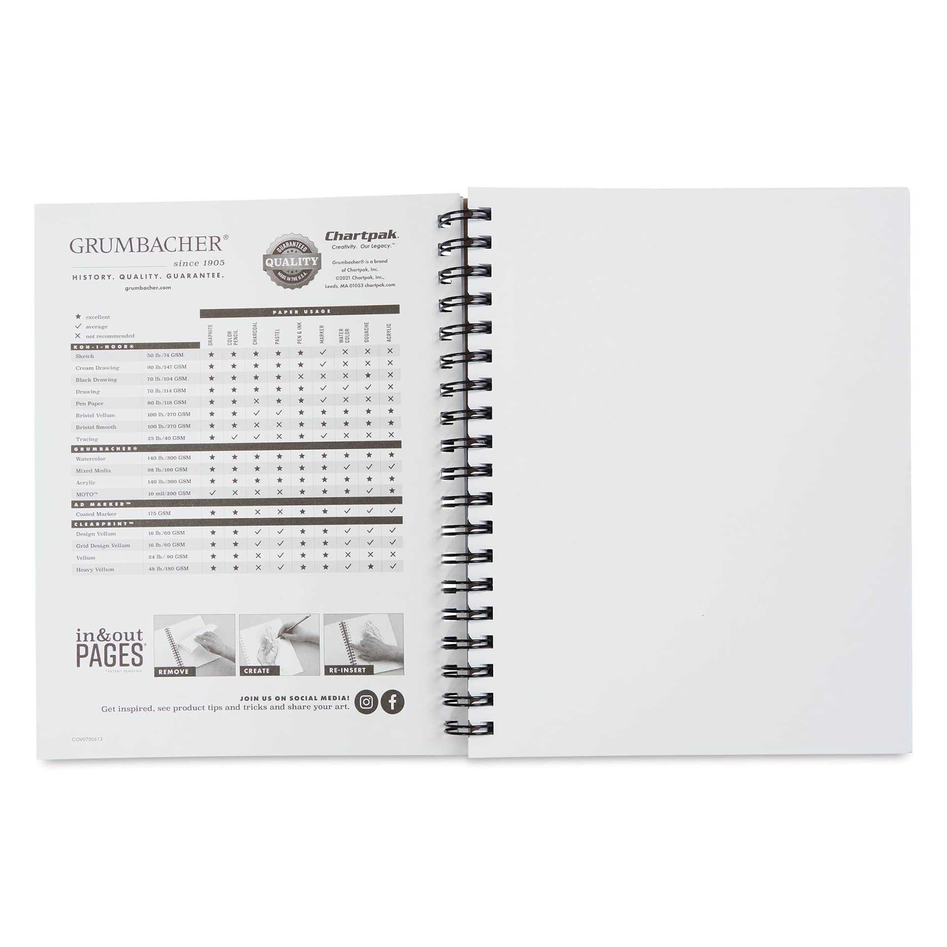 Grumbacher Mixed Media In & Out Pad - 7" x 10", 60 sheets, inside page