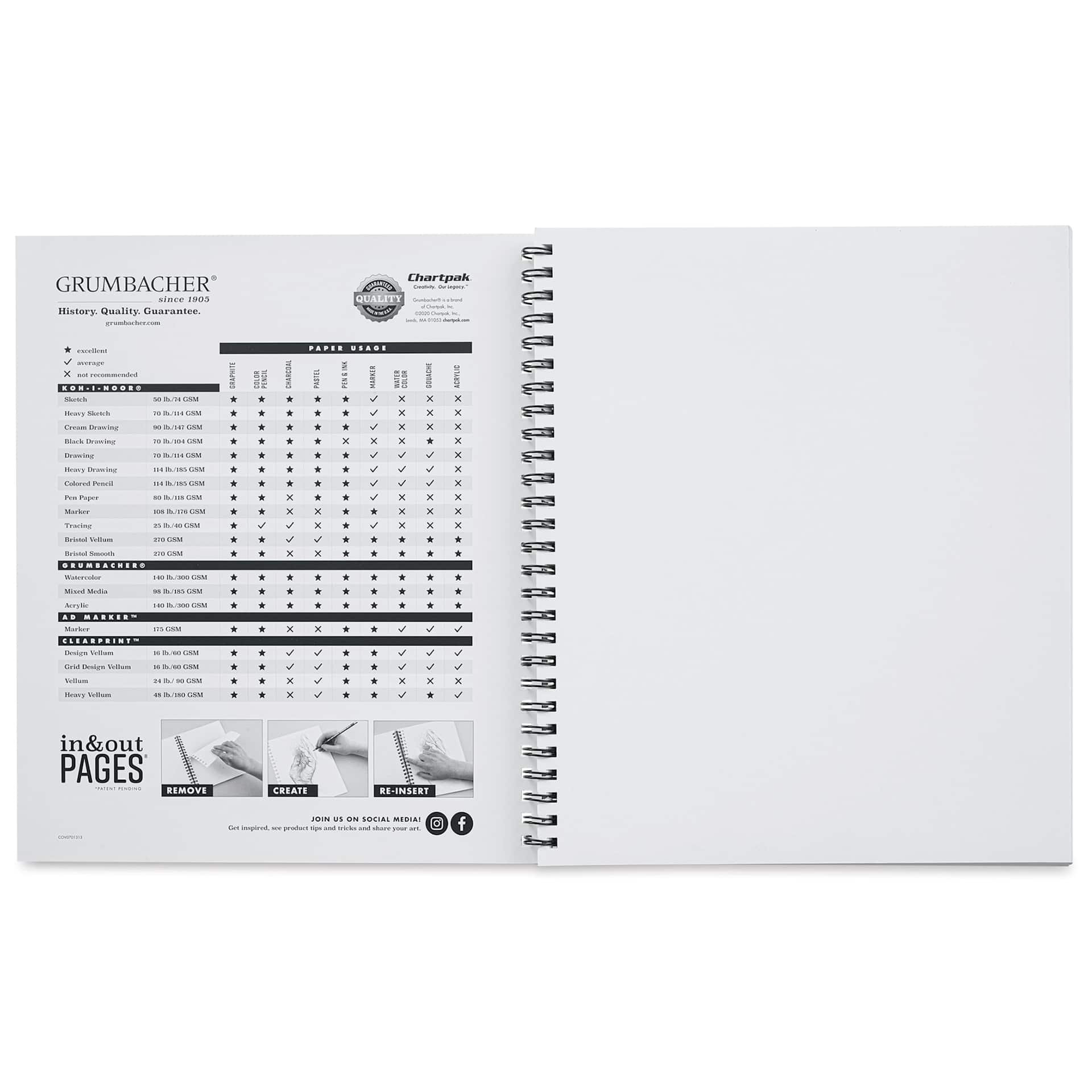 Grumbacher Mixed Media In & Out Pad - 11" x 14", 60 Sheets (inside cover)