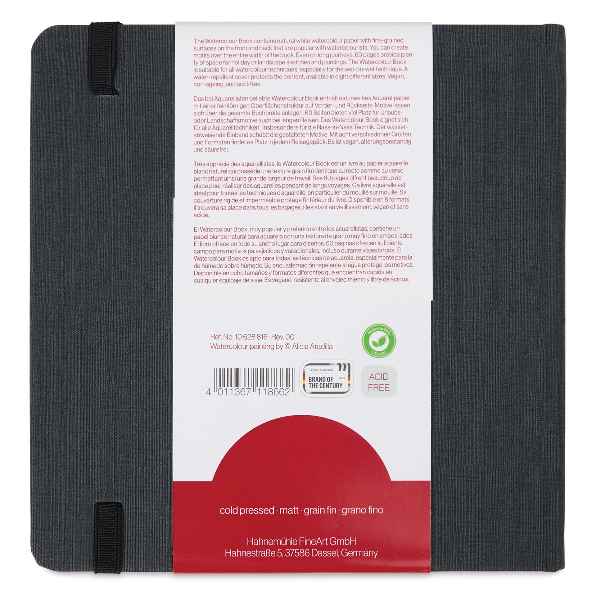Hahnemühle Akademie Aquarell Watercolor Book - 5-1/2" x 5-1/2", back fo the packaging