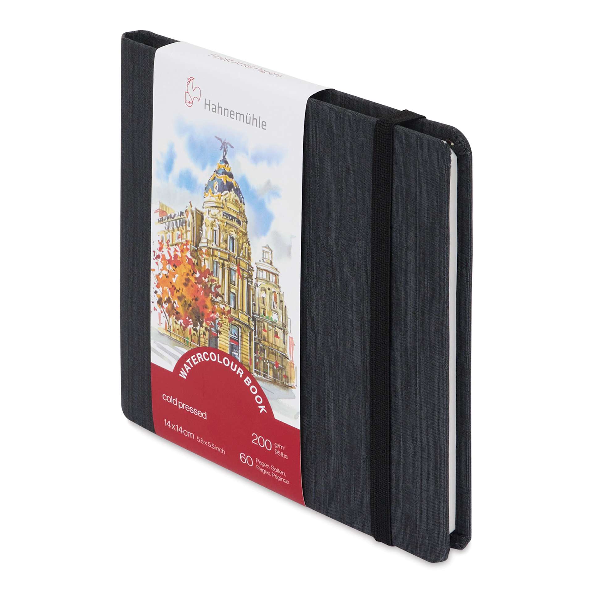 Hahnemühle Akademie Aquarell Watercolor Book - 5-1/2" x 5-1/2" front of packaging, angled view