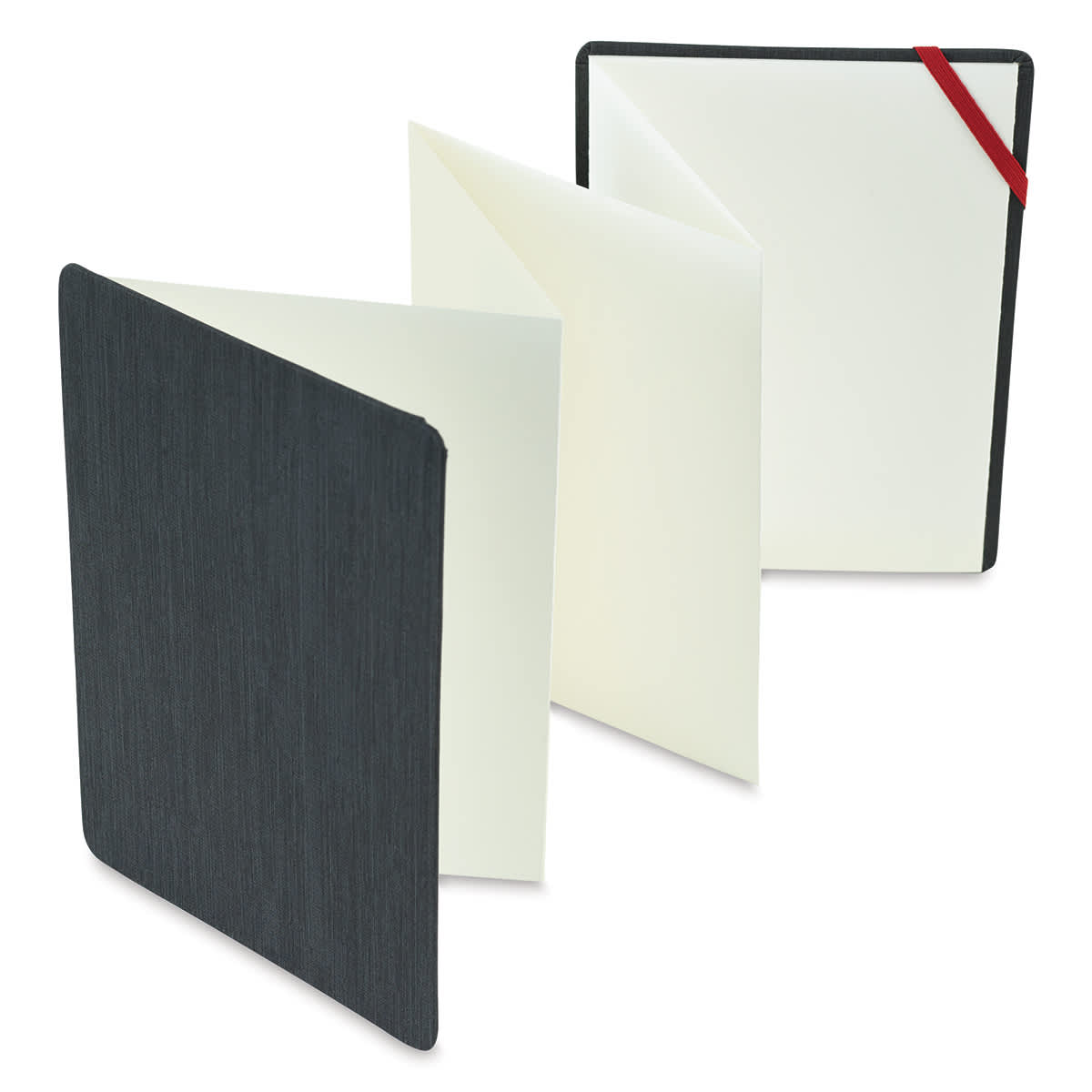 The ZigZag Book - 5.8" x 8.3" book upright and slightly opened showing zigzag pages