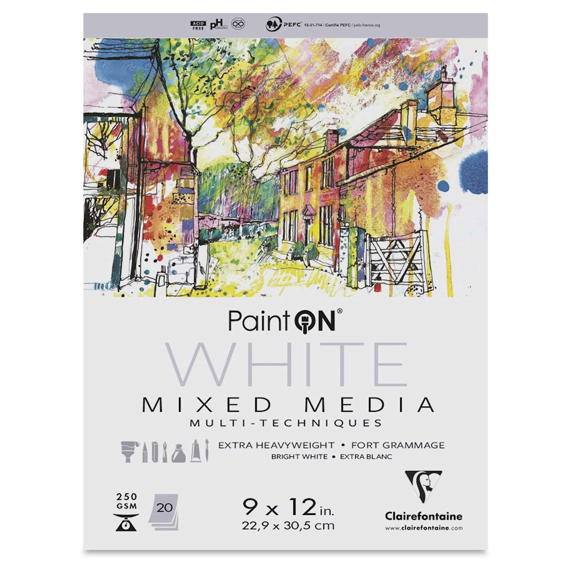 Clairefontaine PaintOn Mixed Media Pad - White, 9" x 12", 20 Sheets