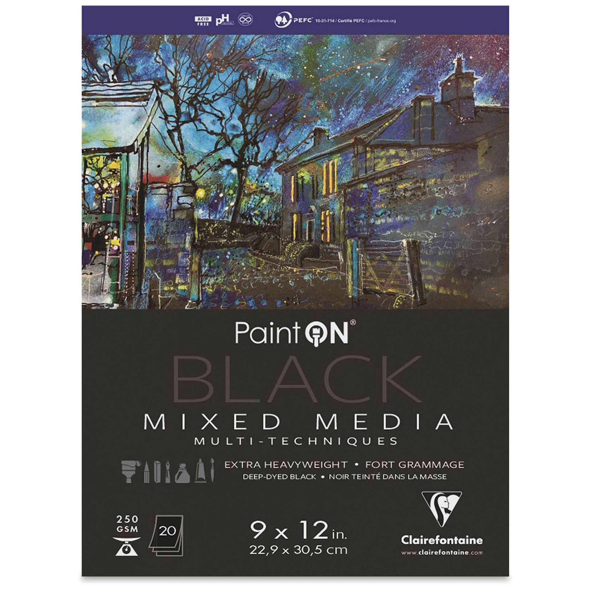 Clairefontaine PaintOn Mixed Media Pad - Black, 9" x 12", 20 Sheets