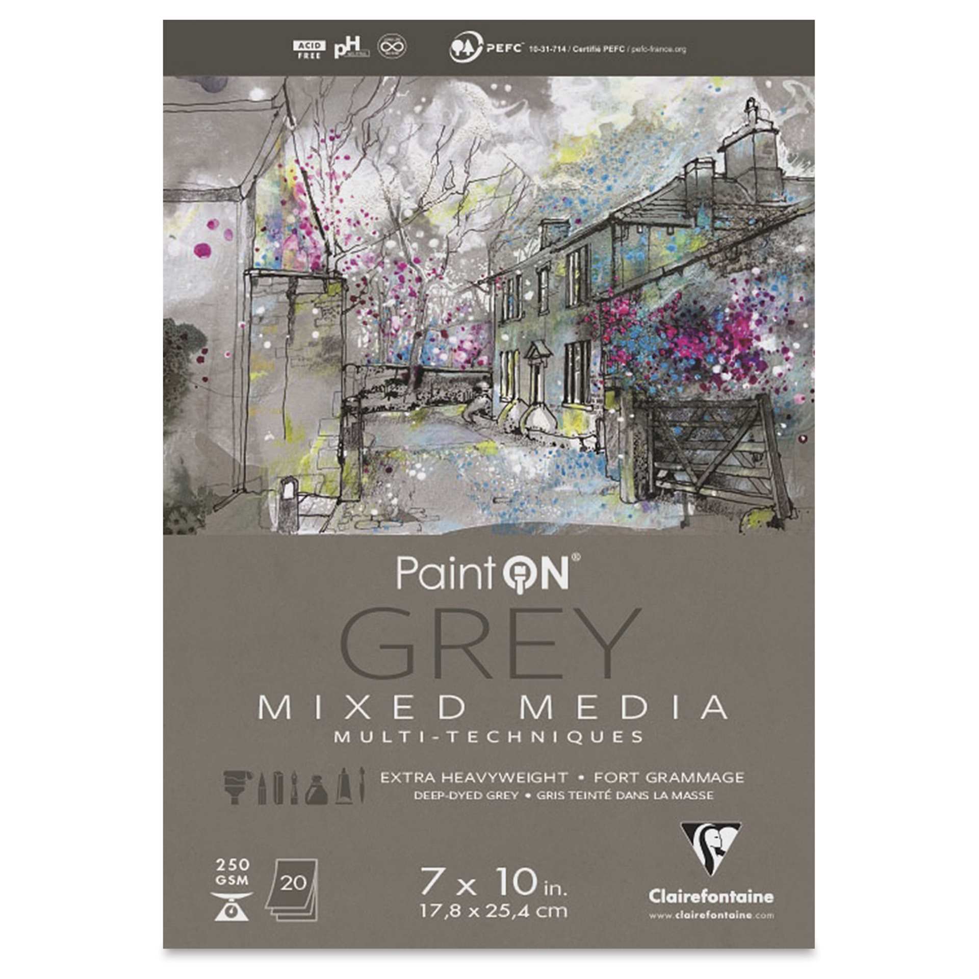 Clairefontaine PaintOn Mixed Media Pad - Grey, 7" x 10", 20 Sheets