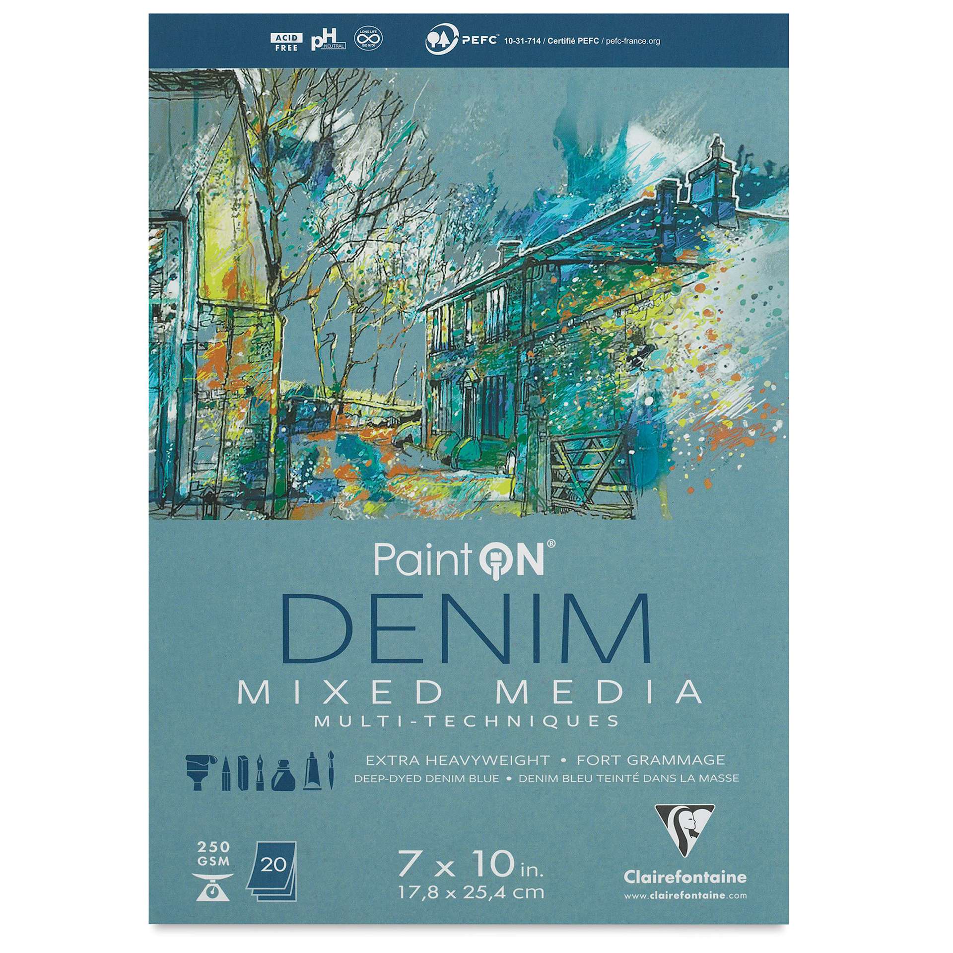 Clairefontaine PaintOn Mixed Media Pad - Denim, 7" x 10", 20 Sheets (front cover)