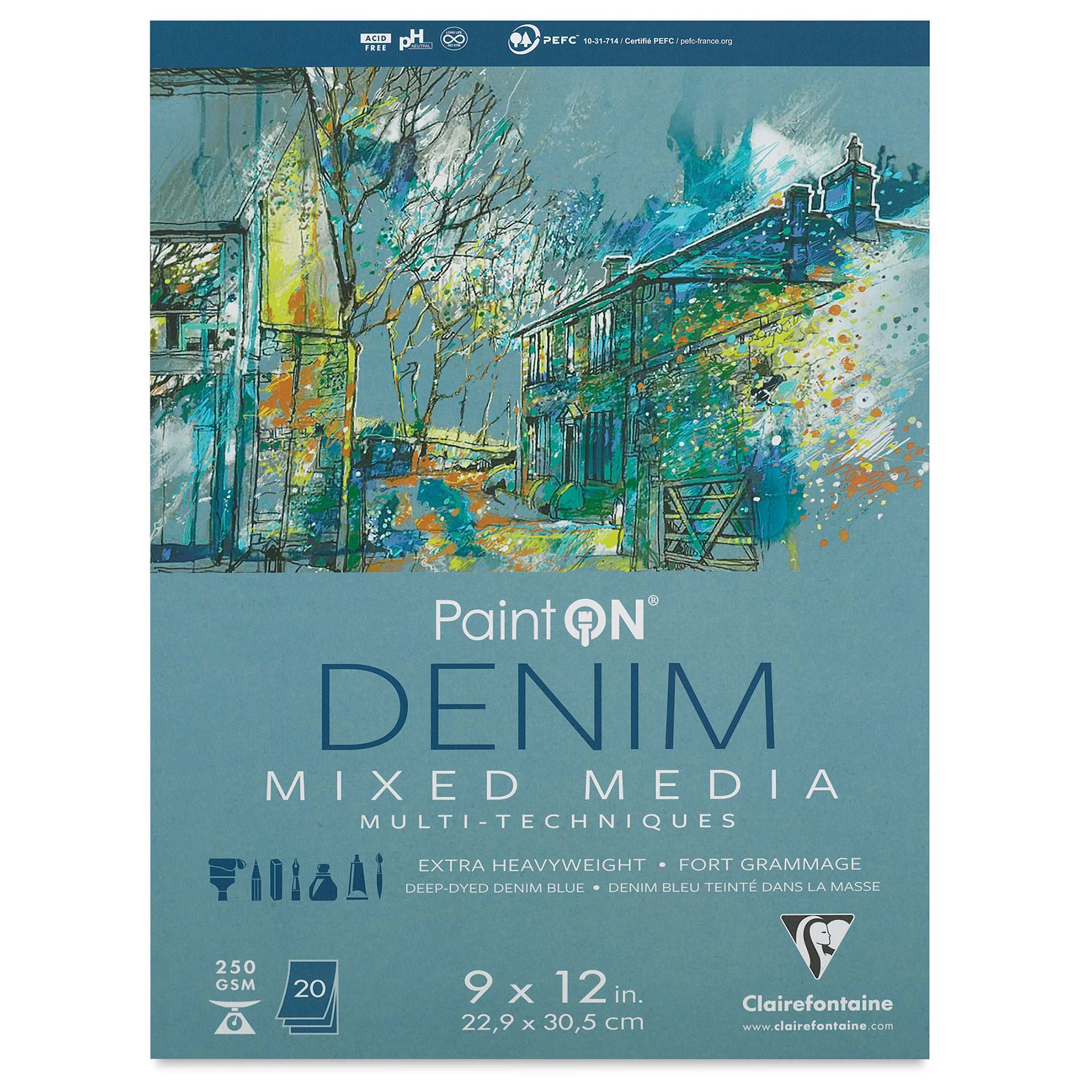 Clairefontaine PaintOn Mixed Media Pad - Denim, 9" x 12", 20 Sheets (front cover)