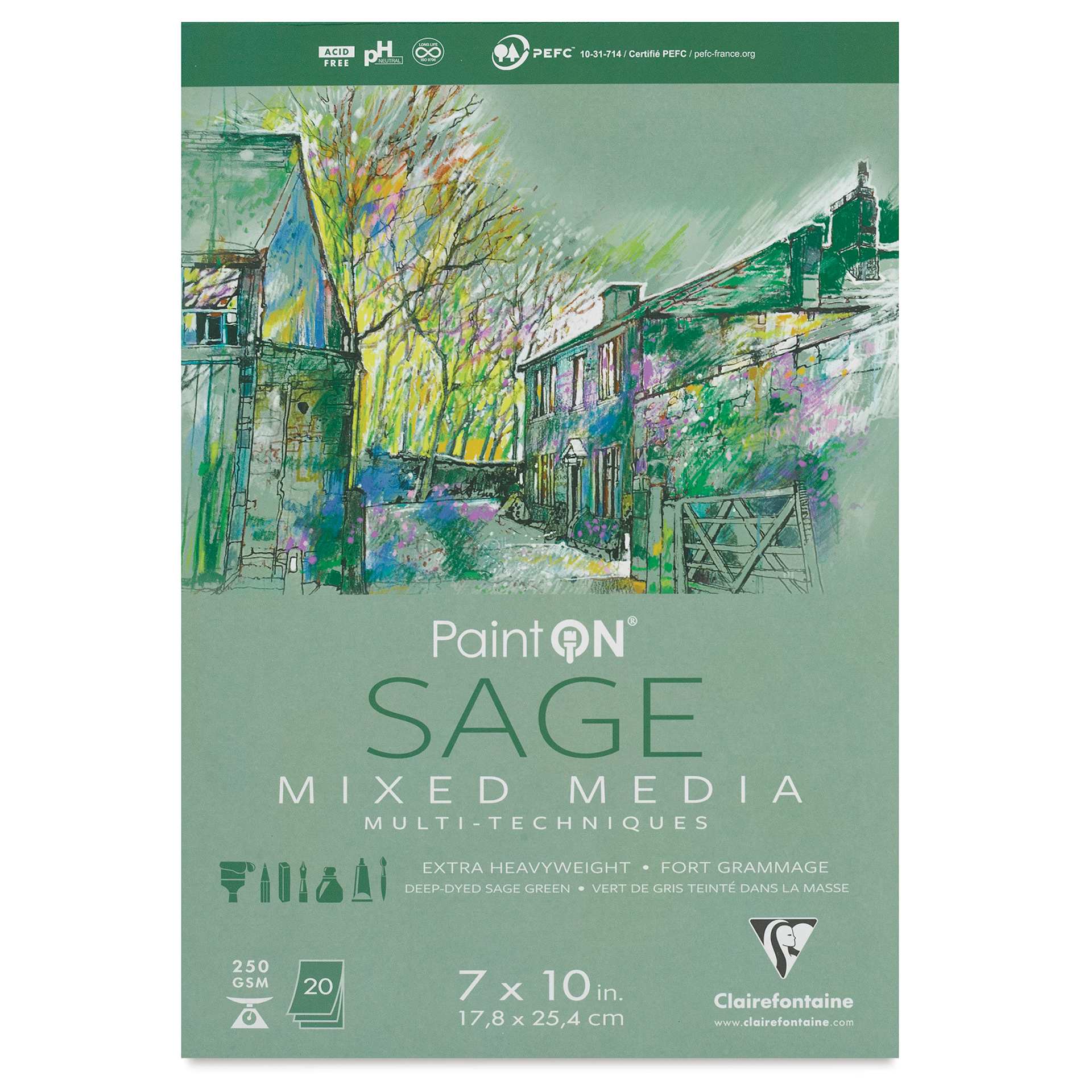 Clairefontaine PaintOn Mixed Media Pad - Sage, 7" x 10", 20 Sheets (front cover)