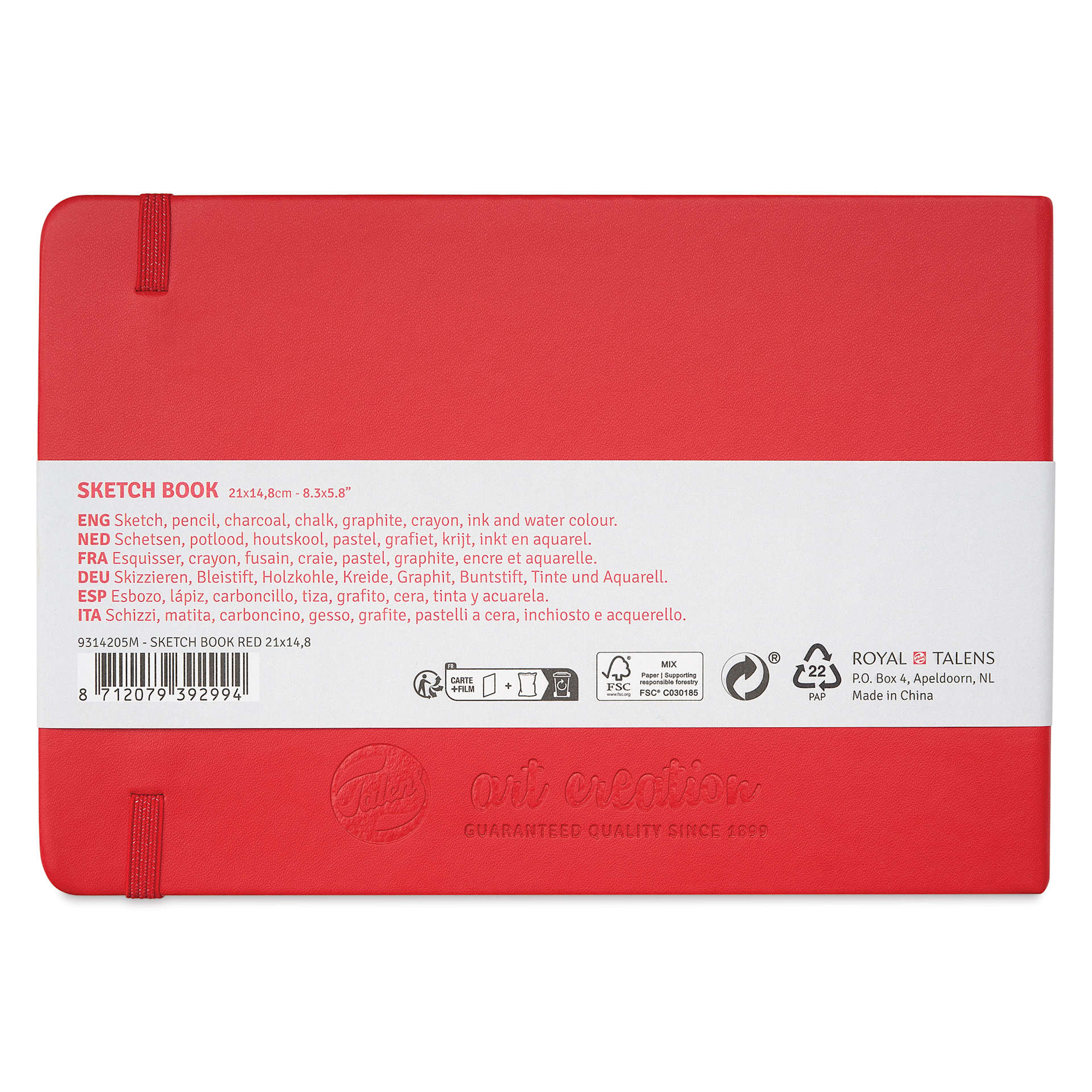 Royal Talens Art Creations Sketchbook - 5.8" x 8.3", Red, back cover