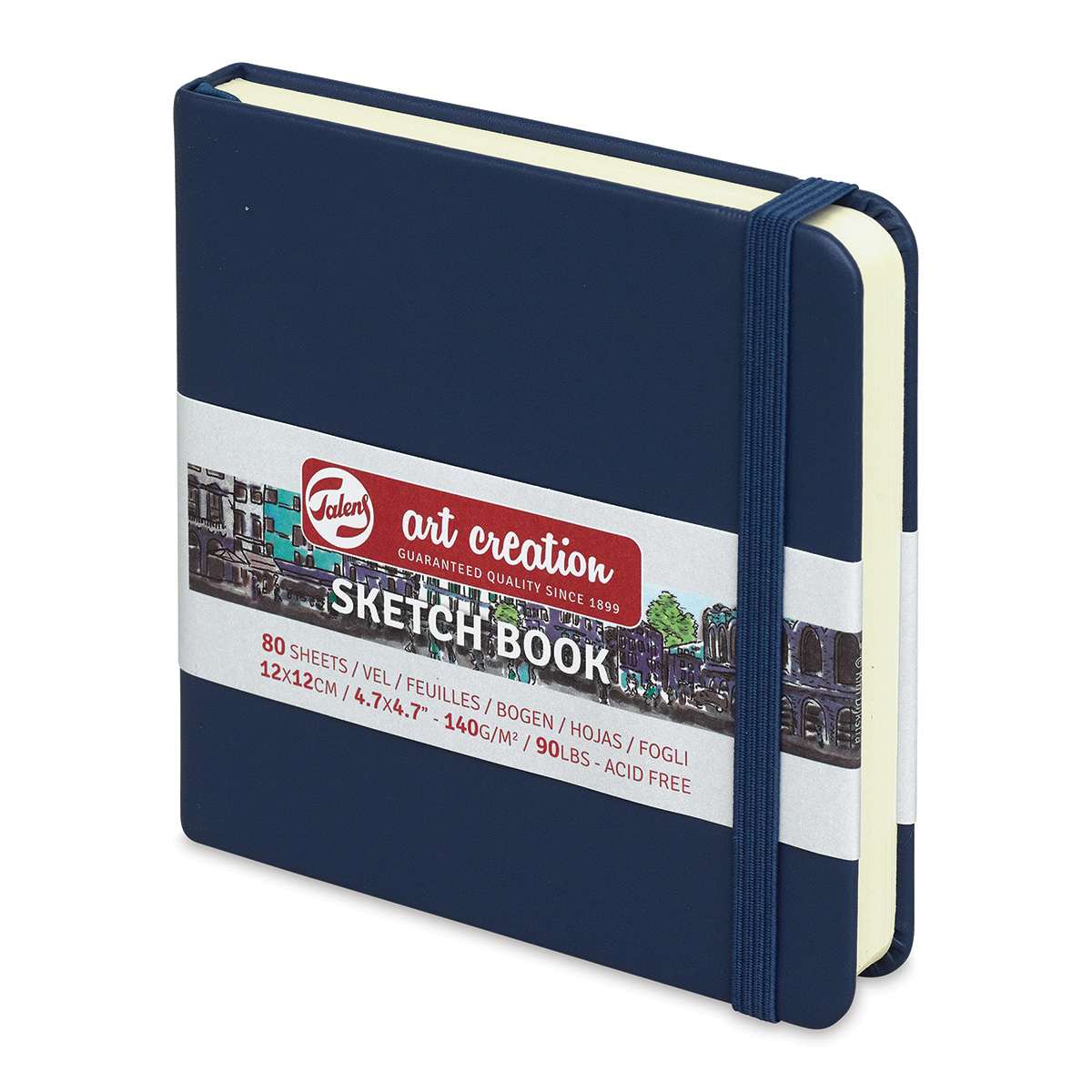 Talens Art Creations Sketchbook - Navy Blue, 4.7" x 4.7" (side view)